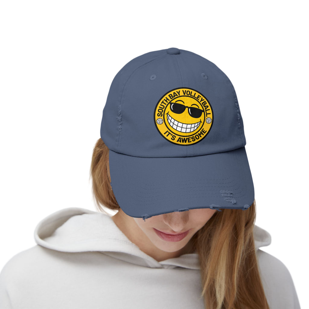 Distressed Volleyball Cap - "South Bay Volleyball It's Awesome" Smiley Logo