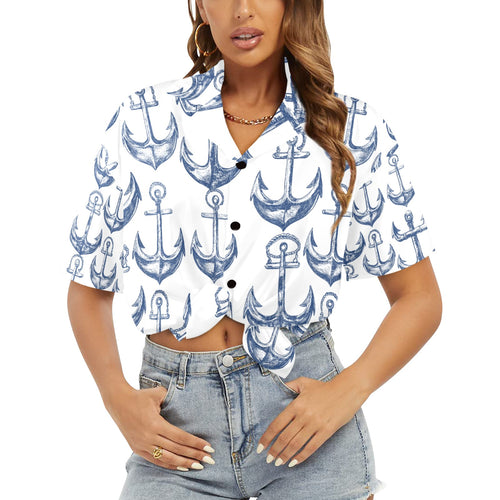 Anchors Away Nautical Women's All Over Print Hawaiian Shirt Made in USA
