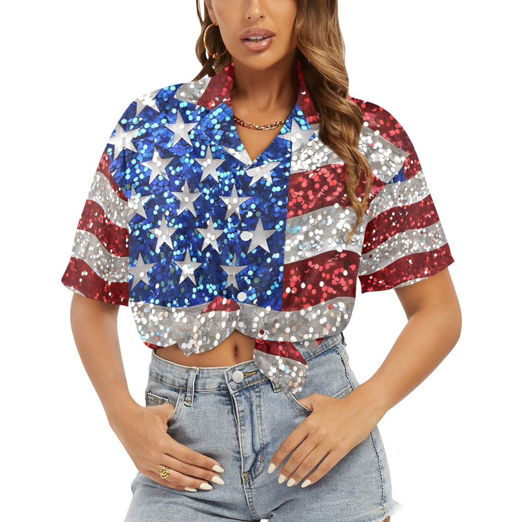 American Flag Style Women's All Over Print Shirt Made in USA