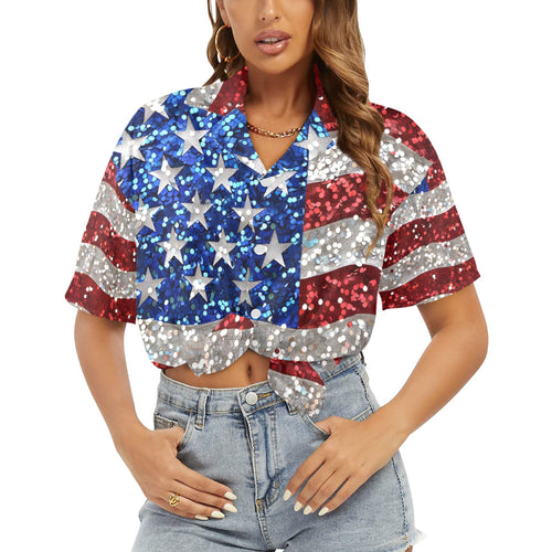 American Flag Style Women's All Over Print Shirt Made in USA