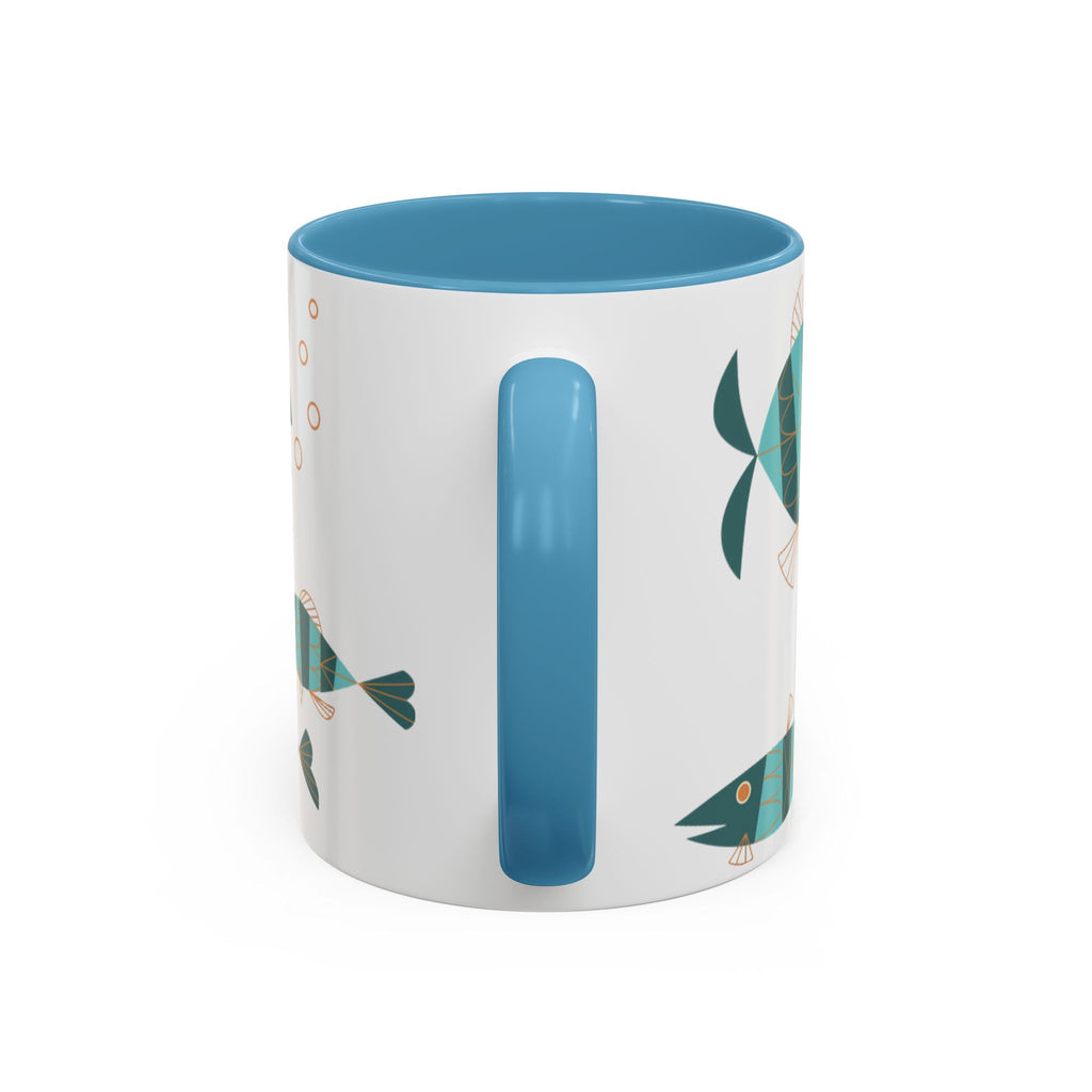 Metlox Pottery Teal Geometric Fish Mug | Accent Coffee Mug