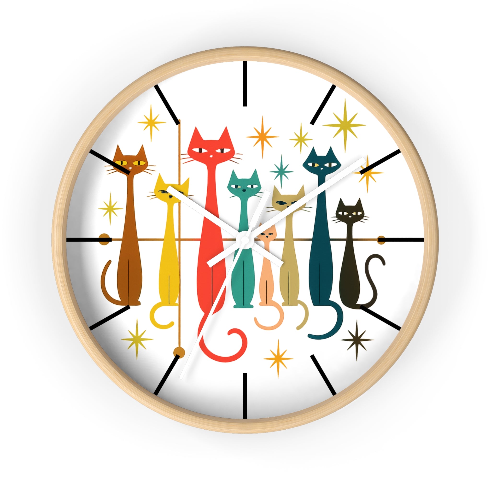Mid Century Modern Cats Wall Clock | Retro Atomic Kitty Design