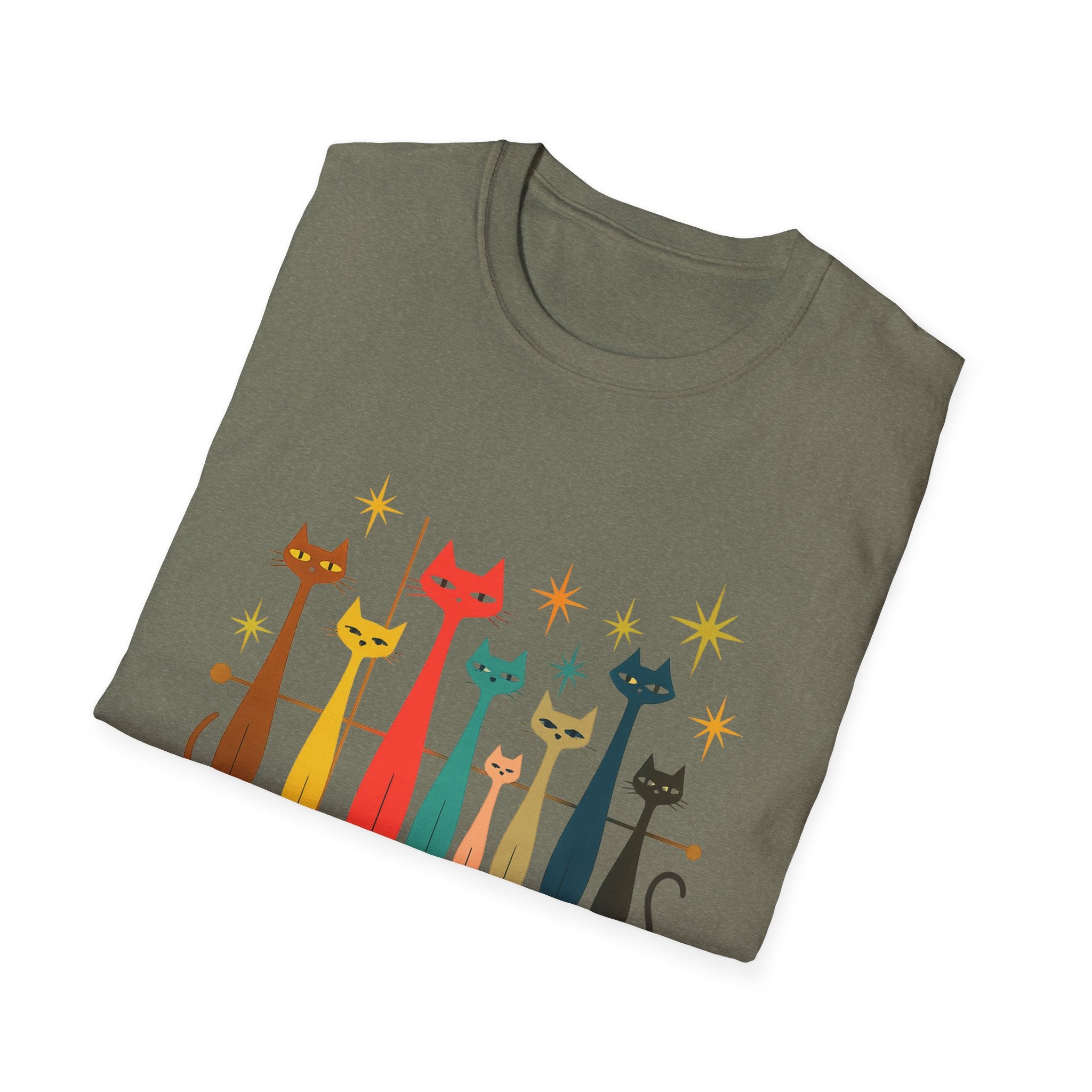 Retro Mid-Century Cats T-Shirt | Colorful Stylized Cat Illustration