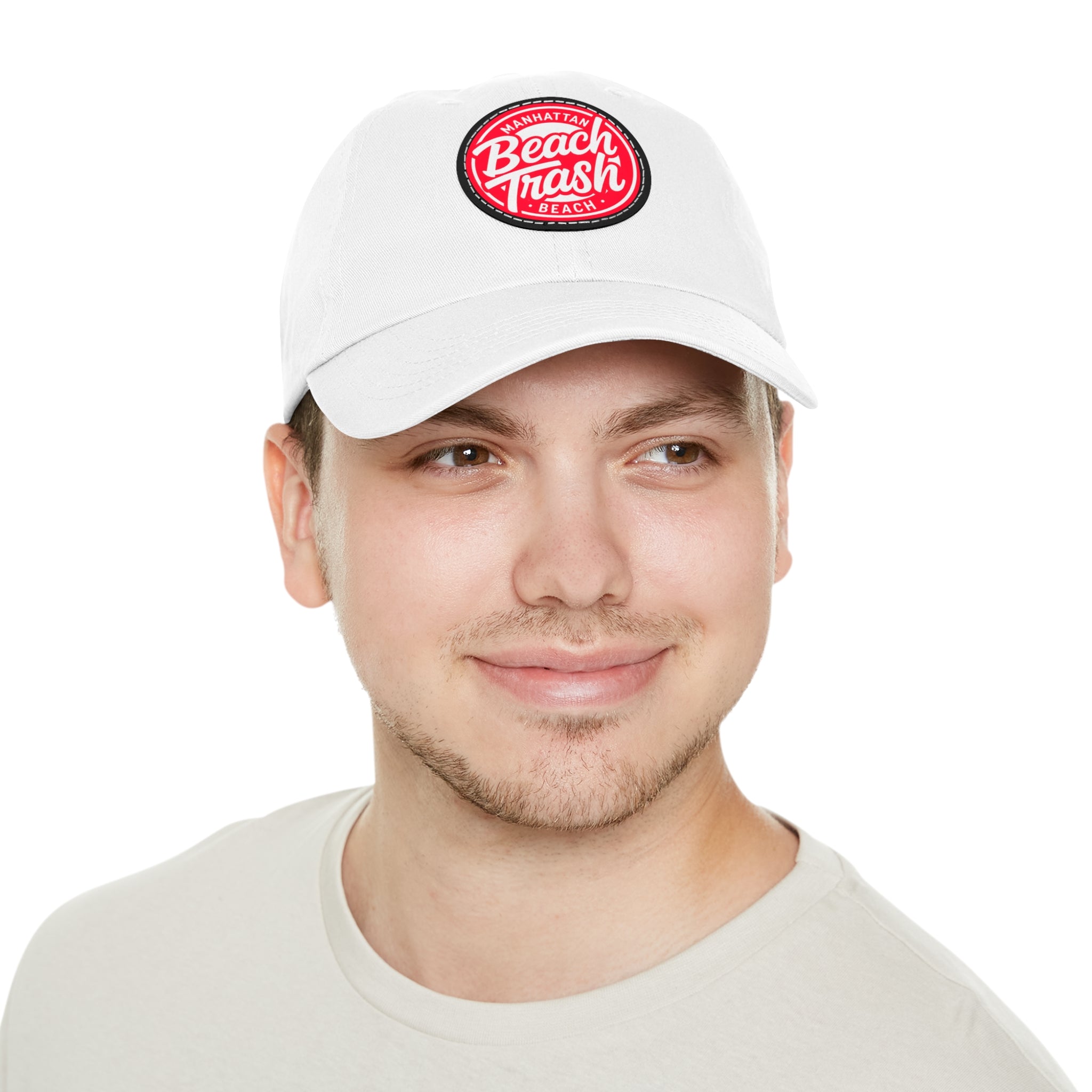 Proud to be Called Beach Trash Manhattan Beach  Leather Patch Dad Hat — Vintage Manhattan Beach Logo
