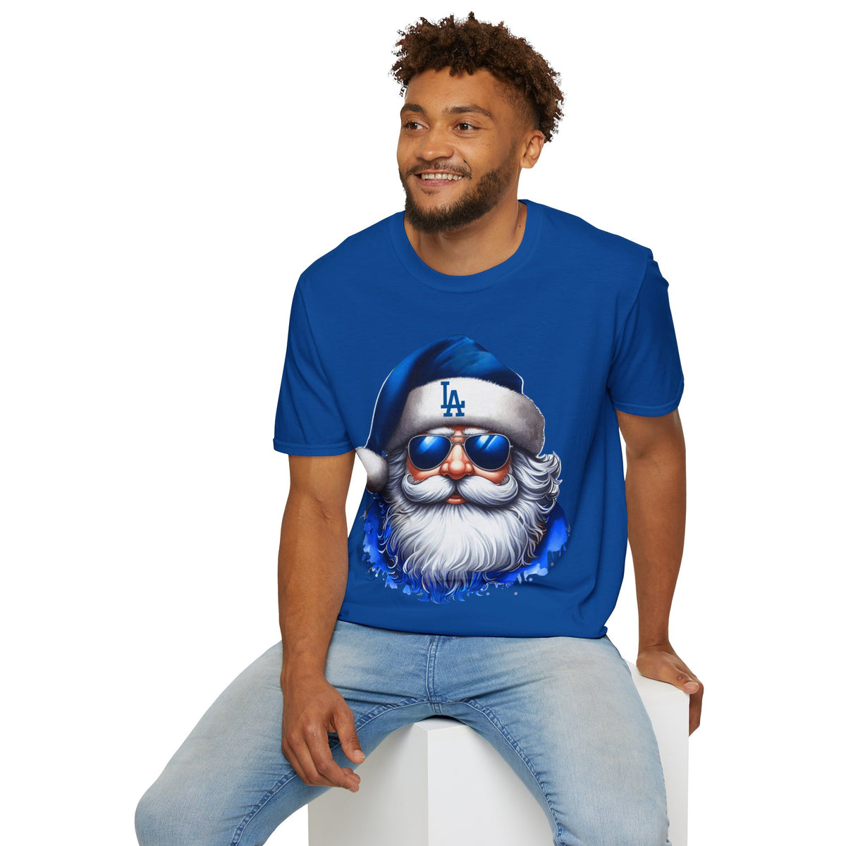 LA Dodgers Blue Santa T-Shirt — Cool Sunglasses Holiday Tee