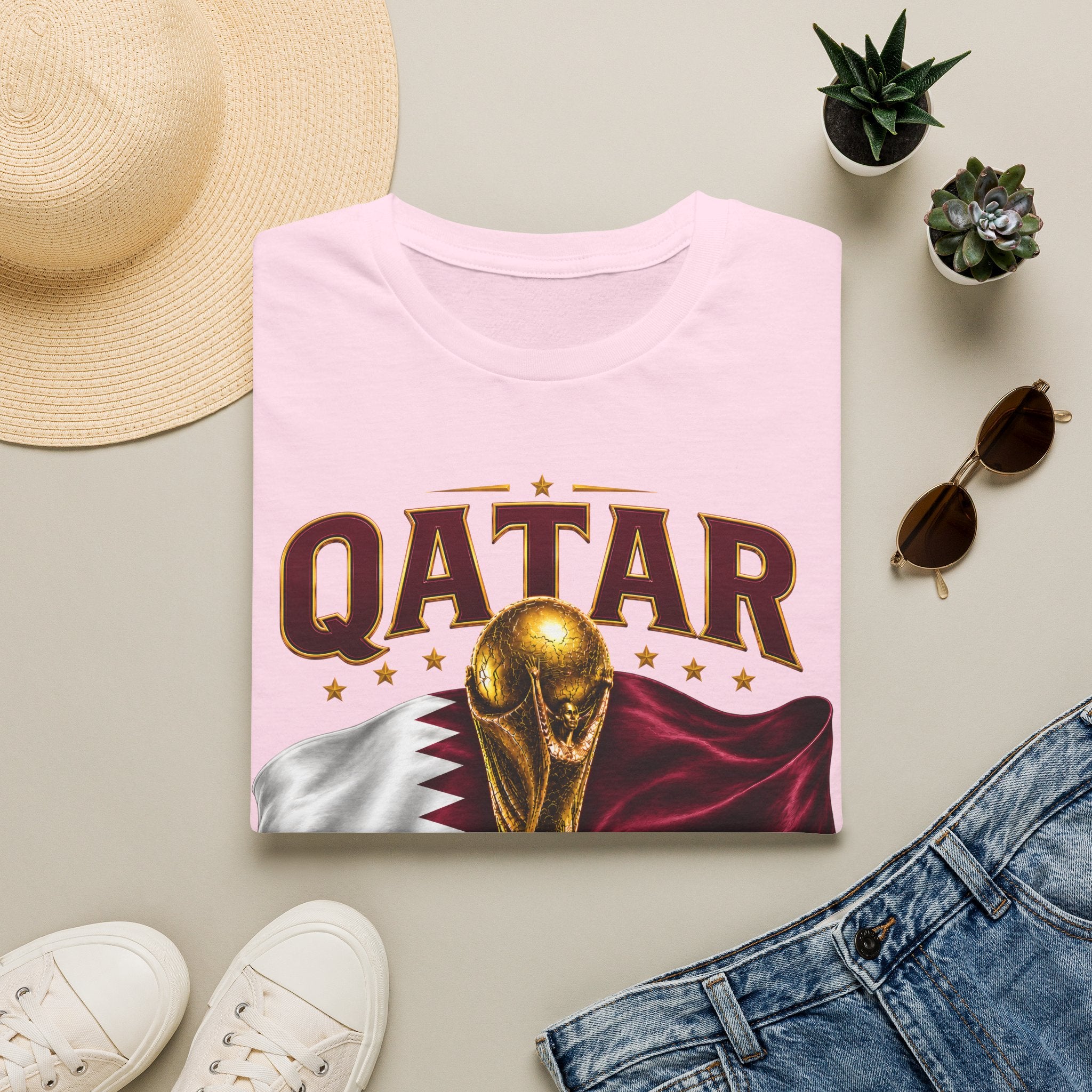 Qatar 2026 World Cup T-Shirt — Golden Trophy & Flag Soccer Tee