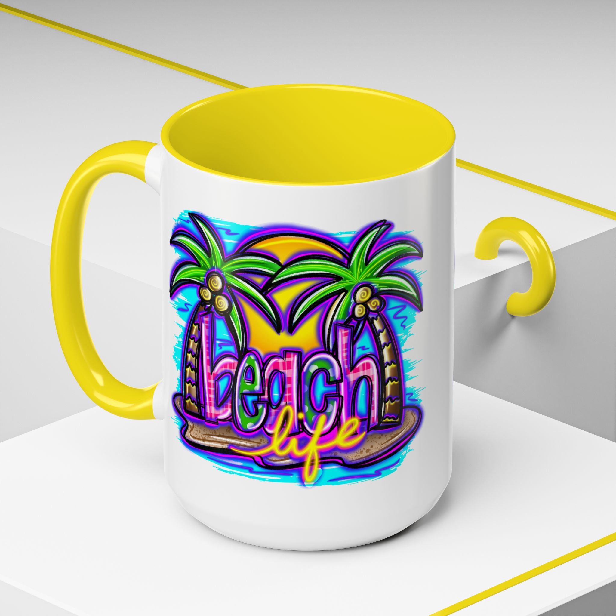 Beach Life Coffee Mug — Tropical Palm Sunset Accent Mug (11/15oz)