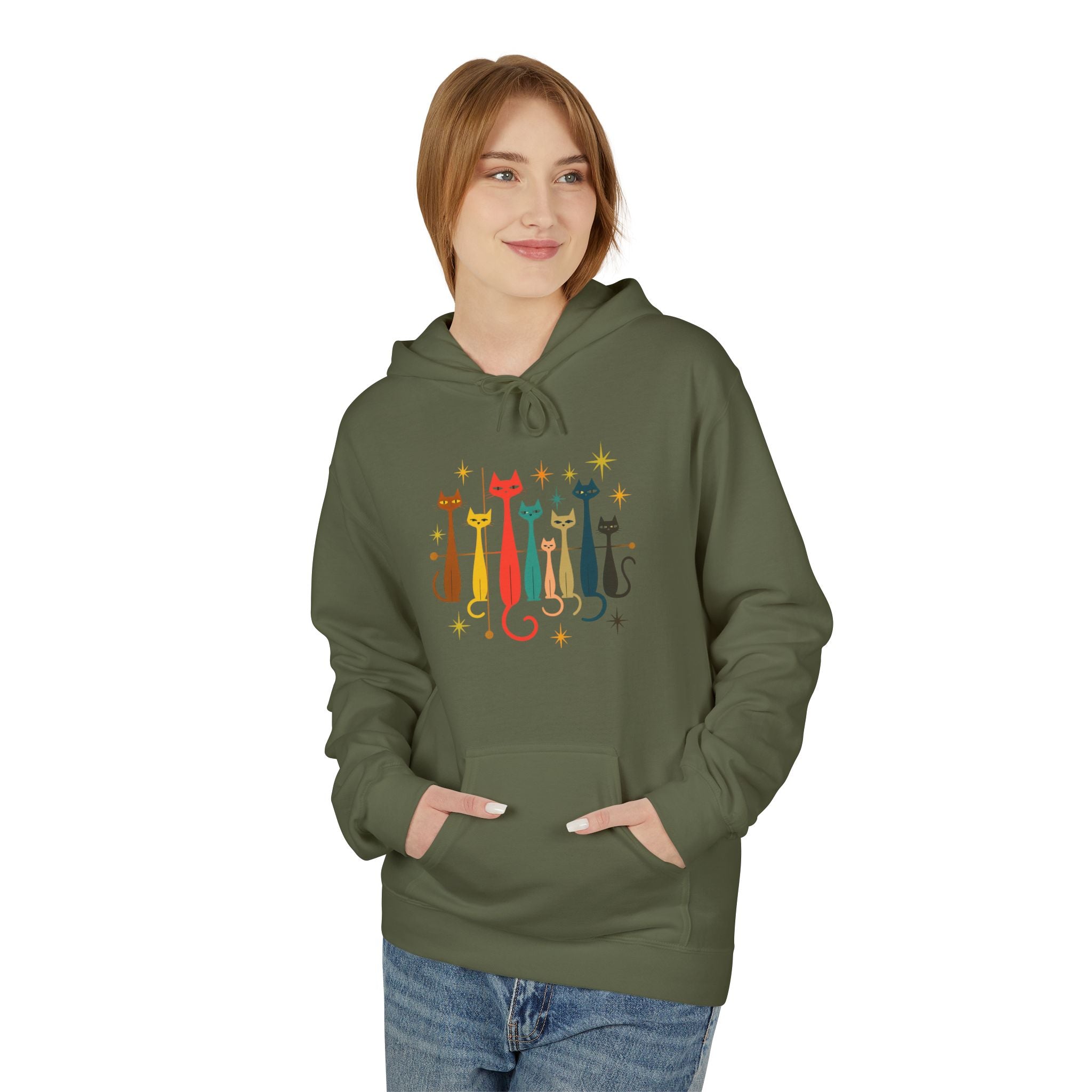 Retro Long Cats hoodie | Colorful Cat Illustration (printed front and back)