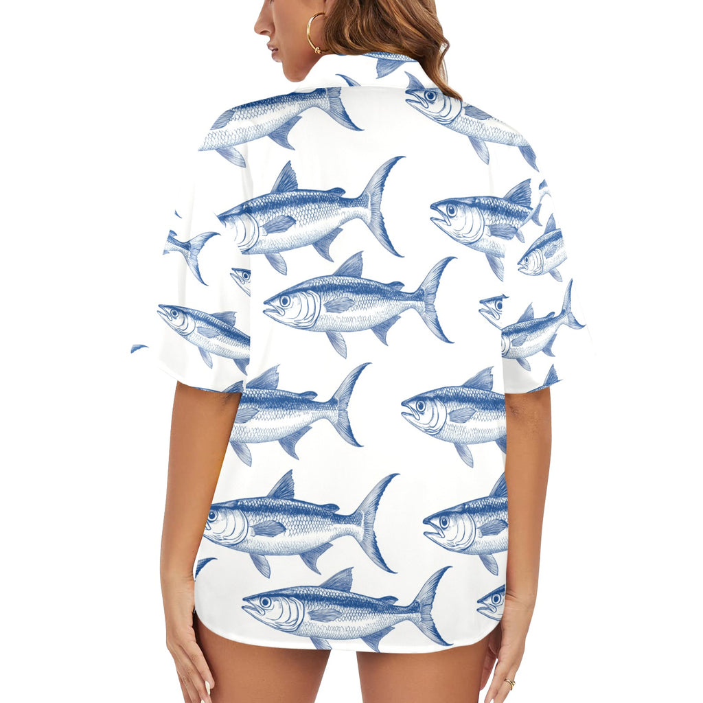 Hot Tuna Nautical Women's All Over Print Hawaiian Shirt Made in USA