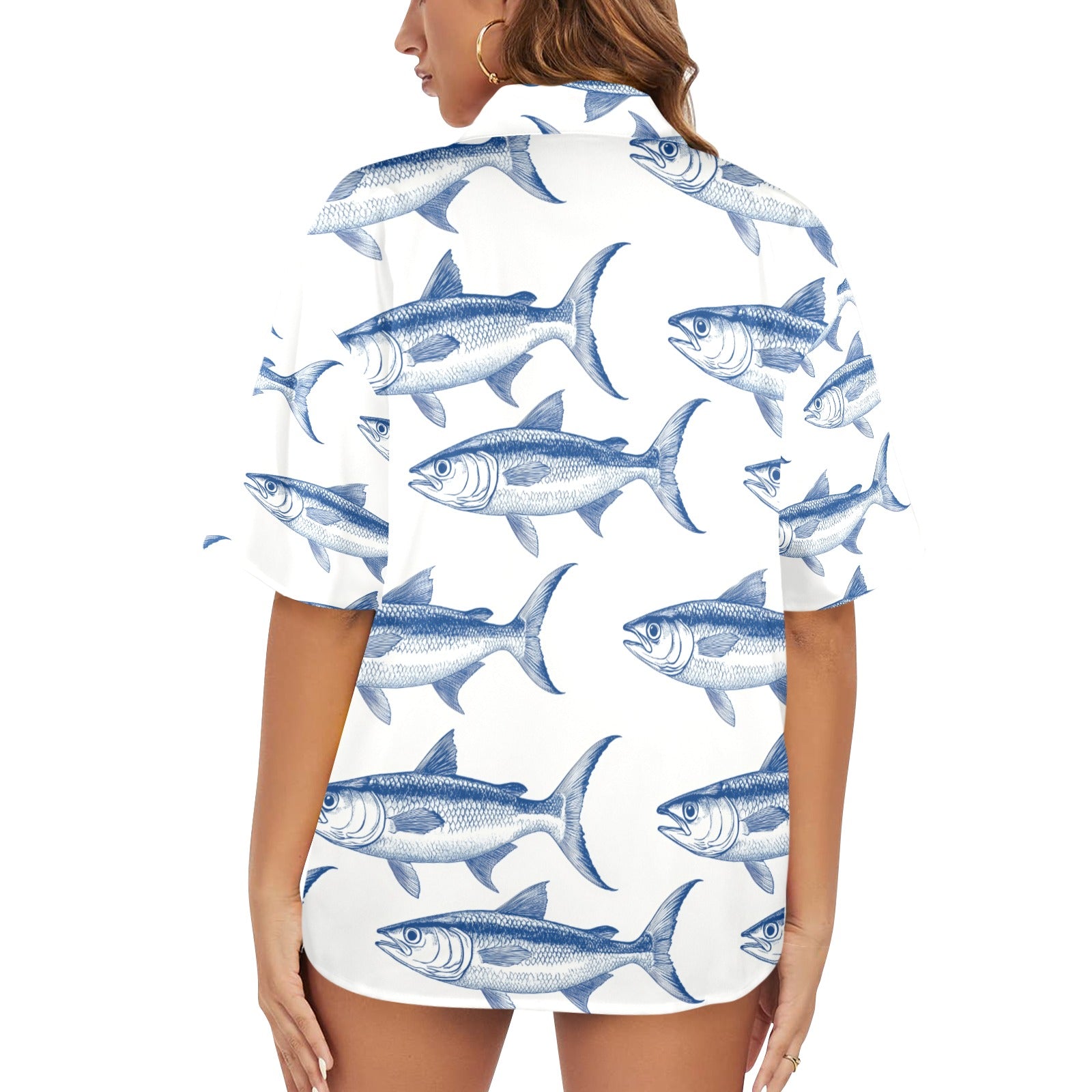 Hot Tuna Nautical Women's All Over Print Hawaiian Shirt Made in USA