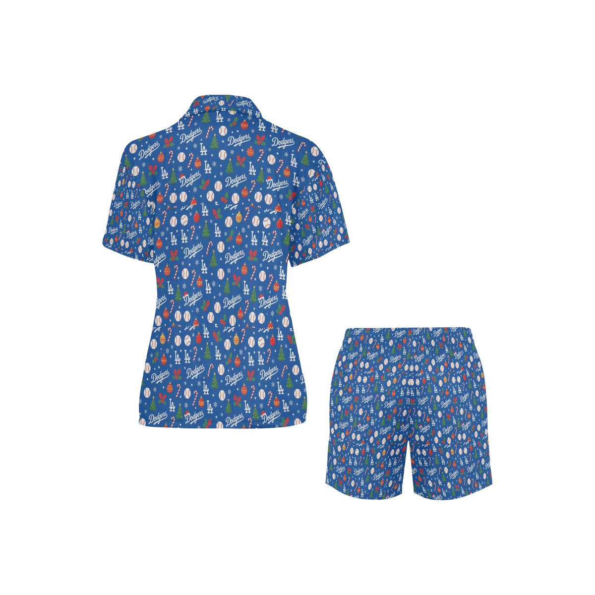 Dodgers Christmas Women's V-Neck Short Pajama Set Made in USA Free shipping