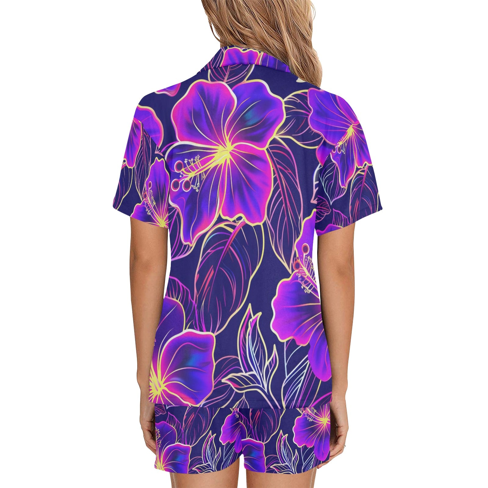 Women's V-Neck Short Pajama Set Hawaiian Style  Made in USA Free shipping