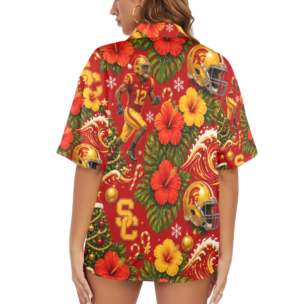 USC Christmas Women's All Over Print Hawaiian Shirt （Made in USA Ships to USA Only）