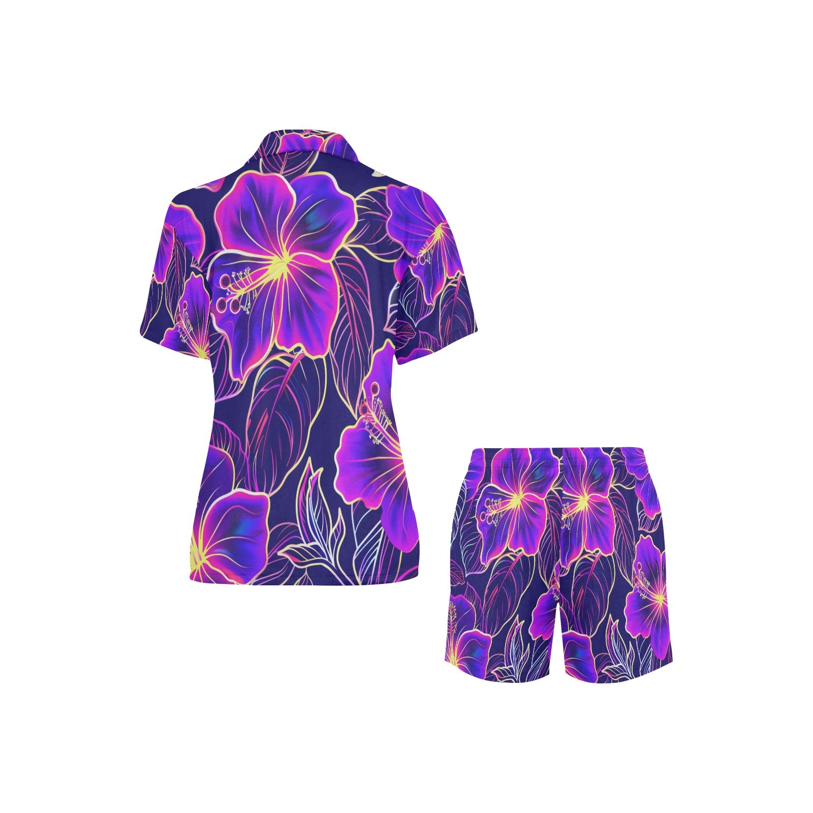 Women's V-Neck Short Pajama Set Hawaiian Style  Made in USA Free shipping