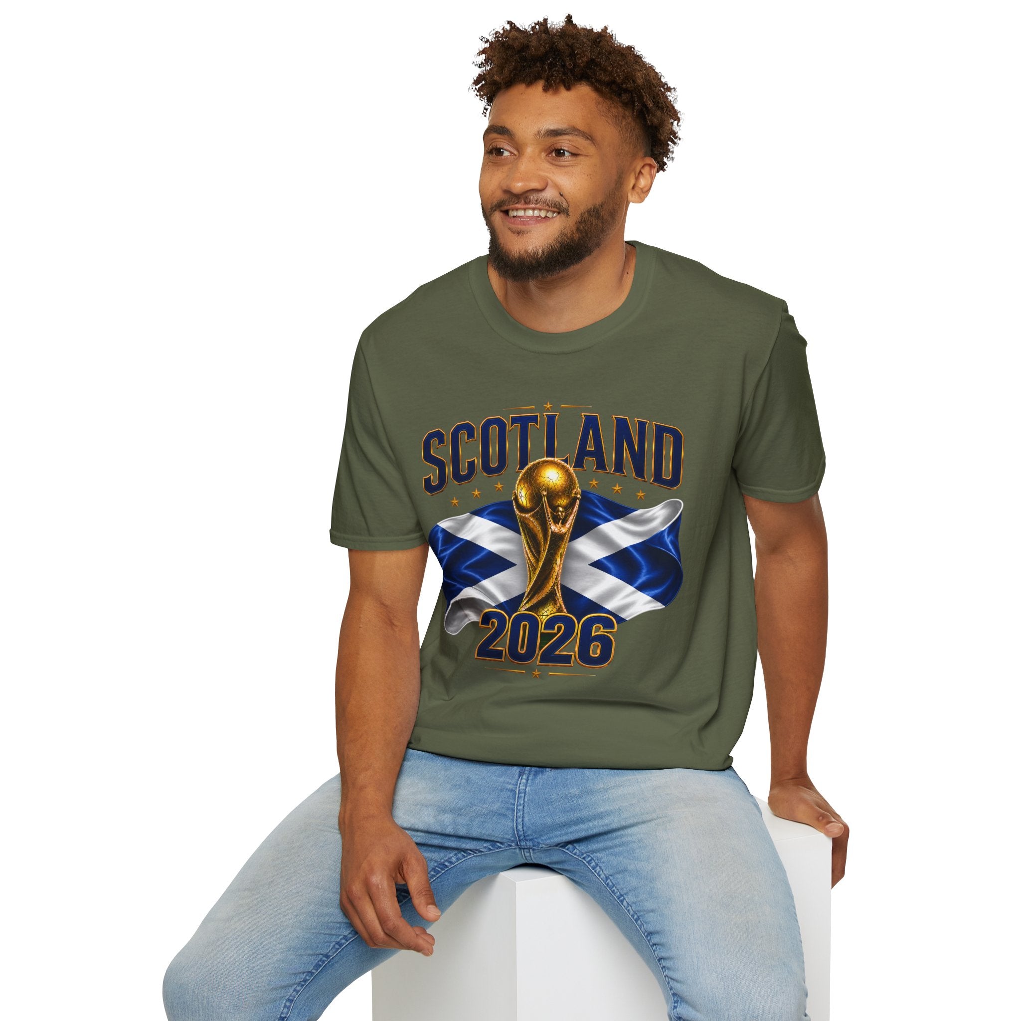 Scotland 2026 World Cup Soccer T-Shirt — Scottish Flag & Trophy Football Tee