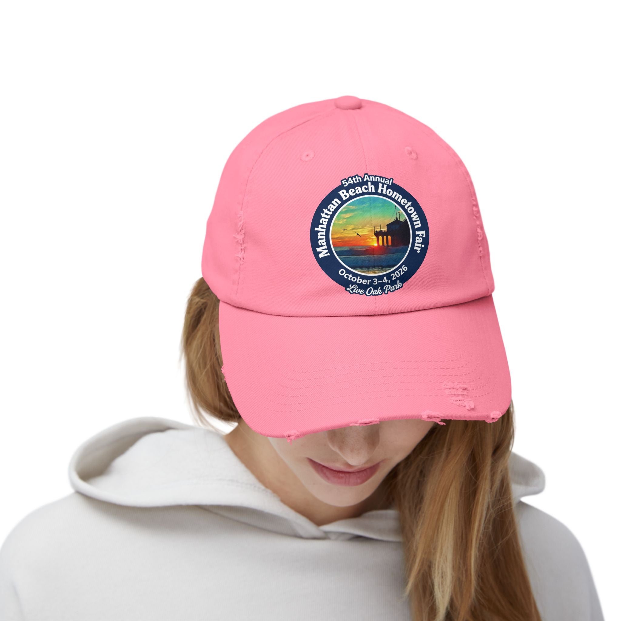 Distressed Baseball Cap - Manhattan Beach Hometown Fair 2026 Sunset Logo