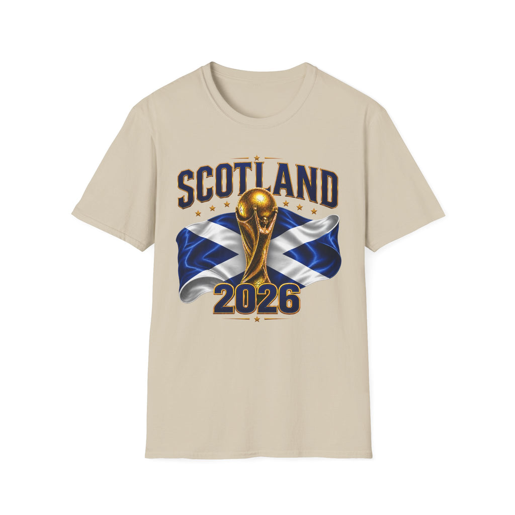 Scotland 2026 World Cup Soccer T-Shirt — Scottish Flag & Trophy Football Tee
