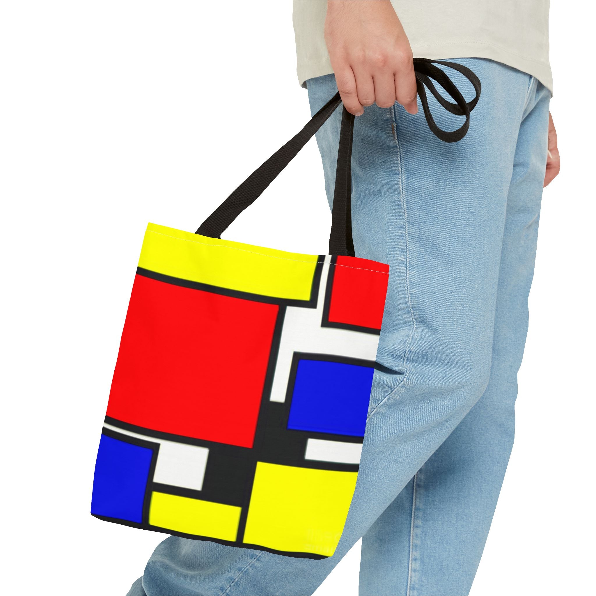 C'mon Get Happy Primary Color Geometric Grid Tote Bag | 1970s Abstract Art