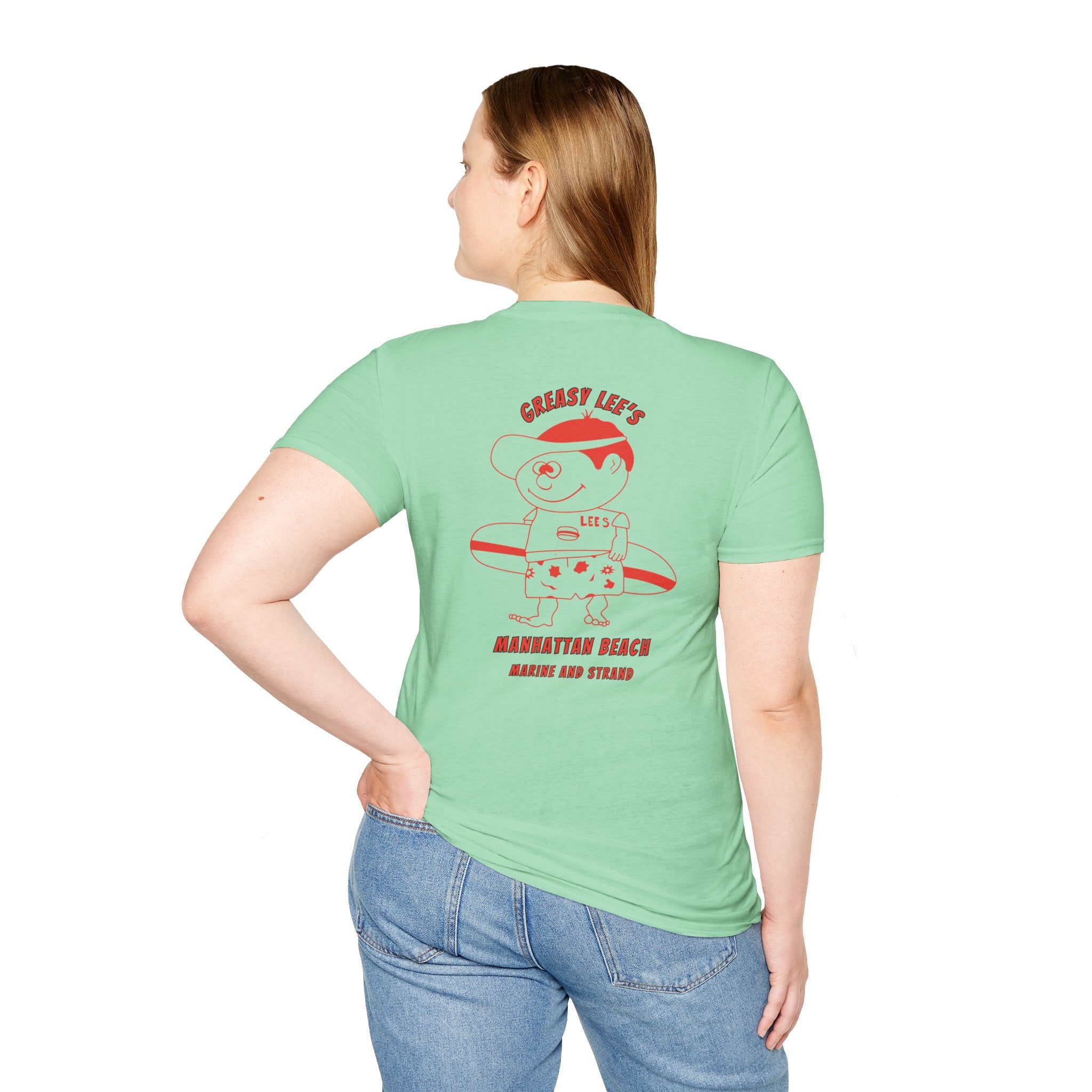 Greasy Lee's Manhattan Beach Old School T-Shirt | Marine and Strand Manhattan Beach Vintage Surf Design