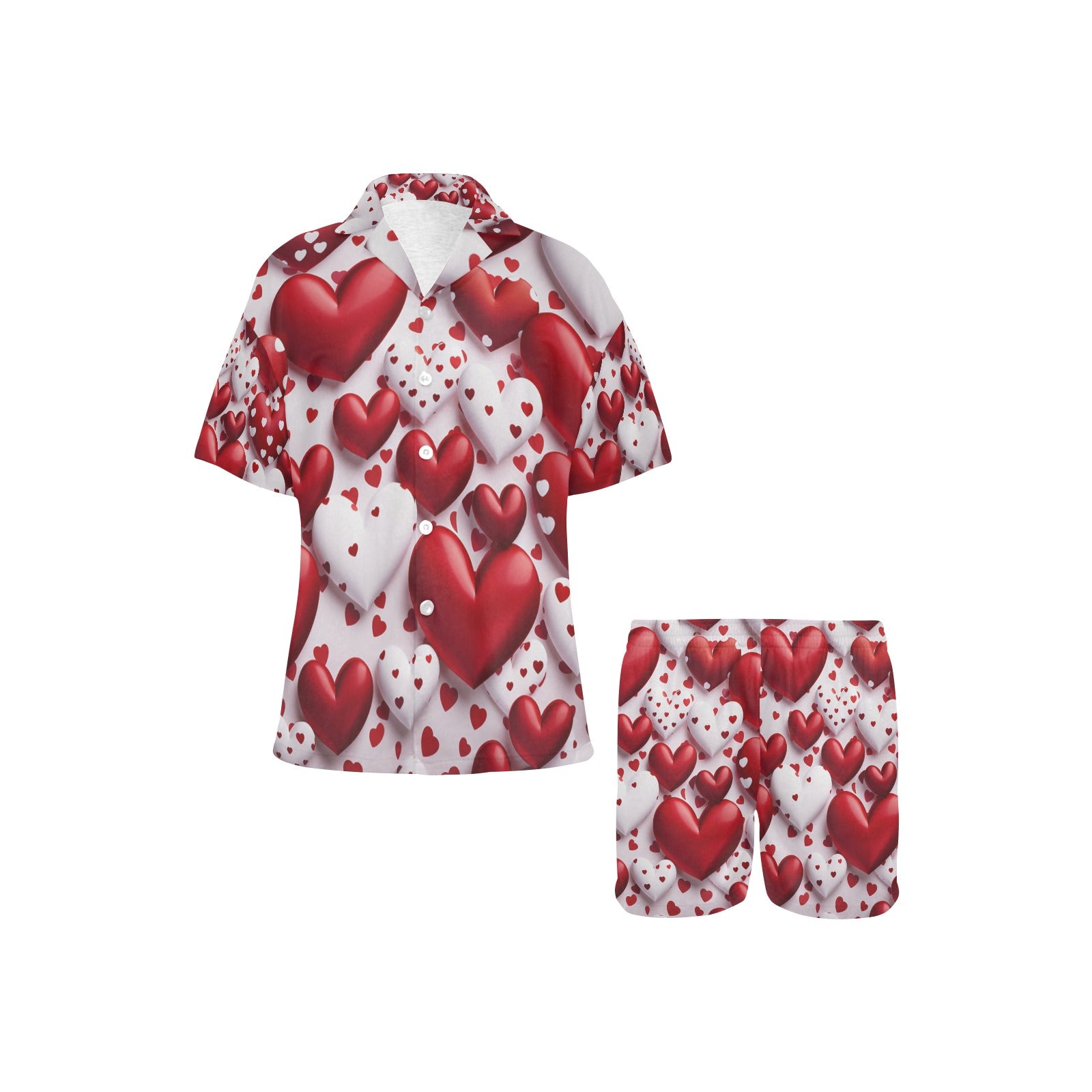 Hearts for You Women's V-Neck Short Pajama Set Made in USA Free shipping