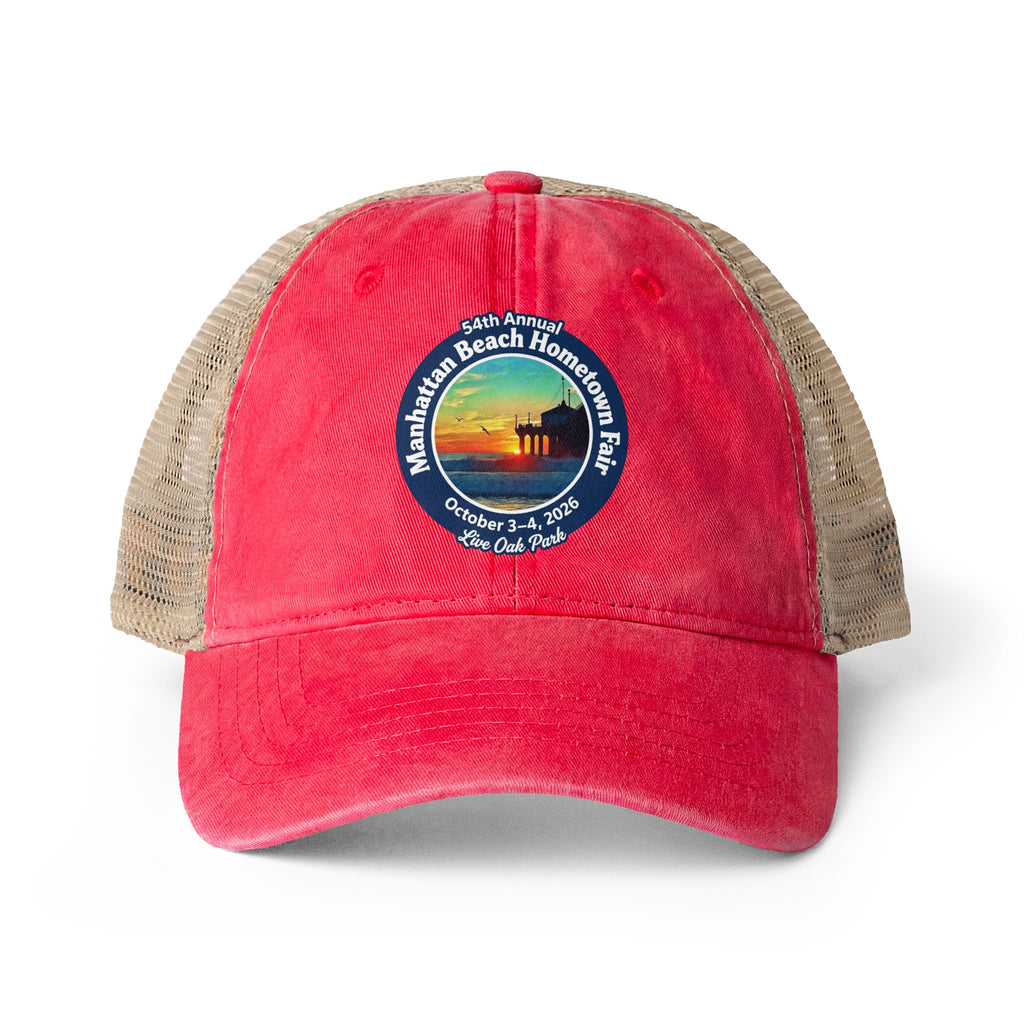 Women's Washed Mesh-Back Cap - Manhattan Beach Hometown Fair 2026 Design