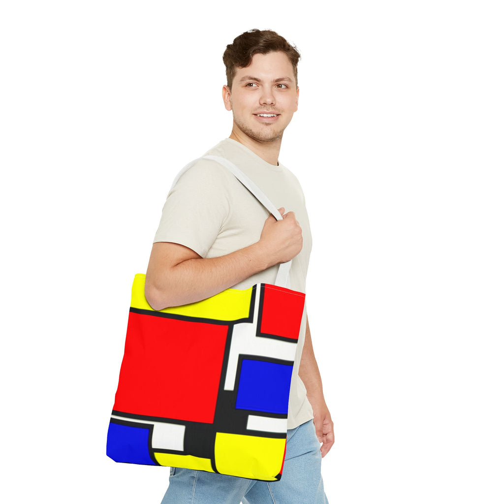 C'mon Get Happy Primary Color Geometric Grid Tote Bag | 1970s Abstract Art
