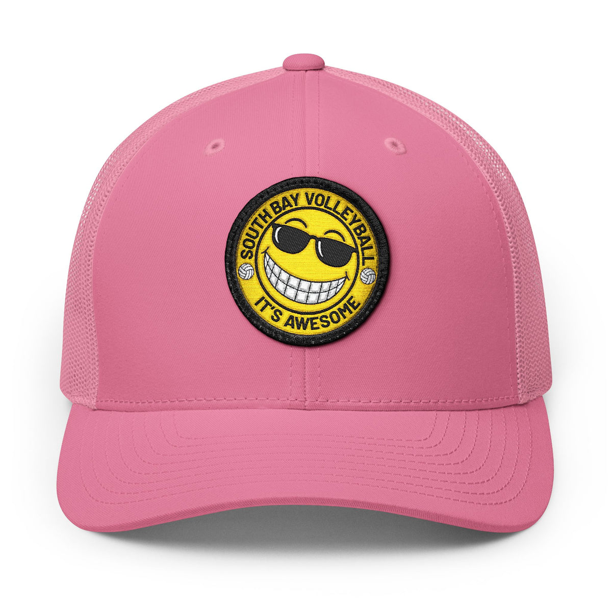 Embroidered Smiley Patch Trucker Hat — 'Smile, It's Awesome' Snapback