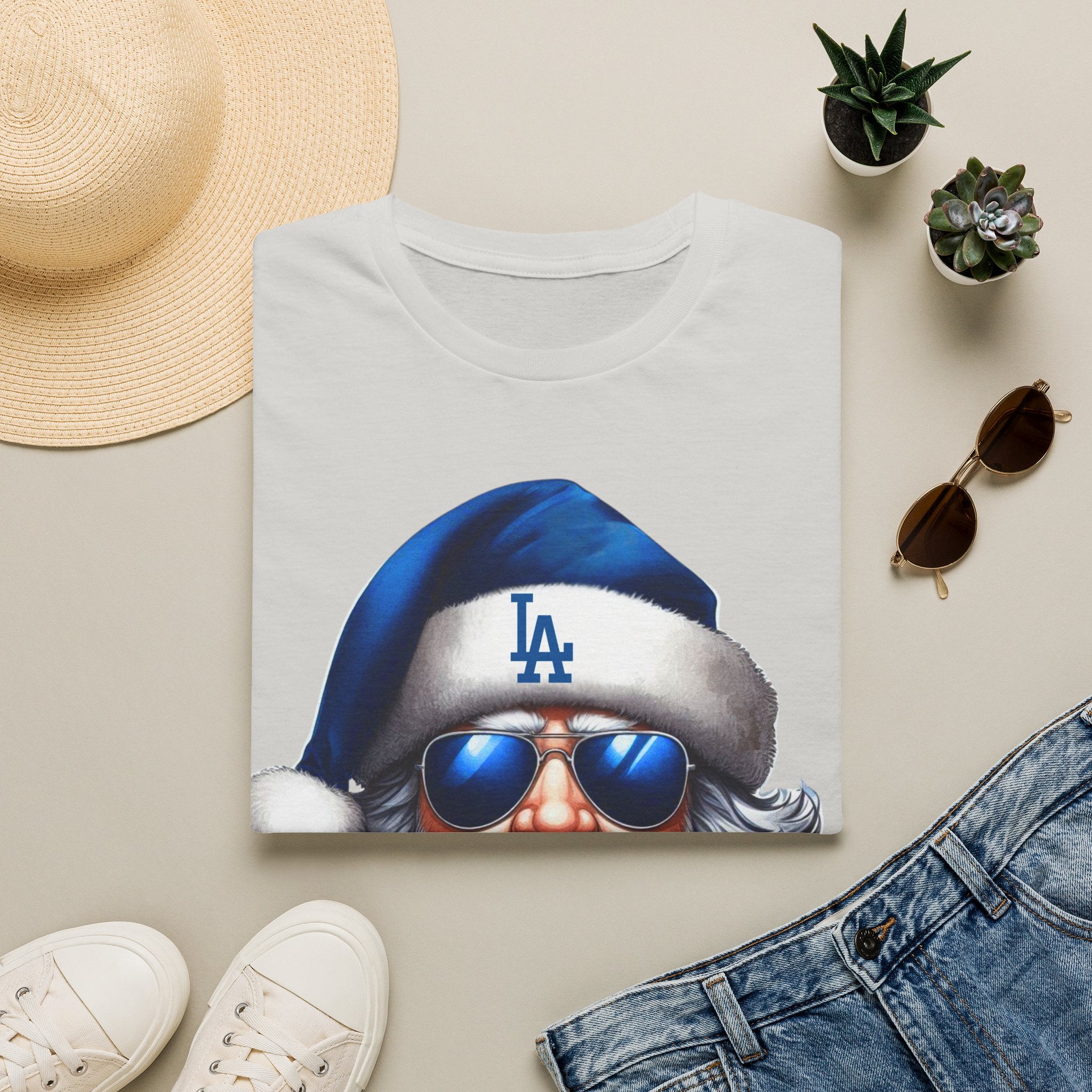 LA Dodgers Blue Santa T-Shirt — Cool Sunglasses Holiday Tee