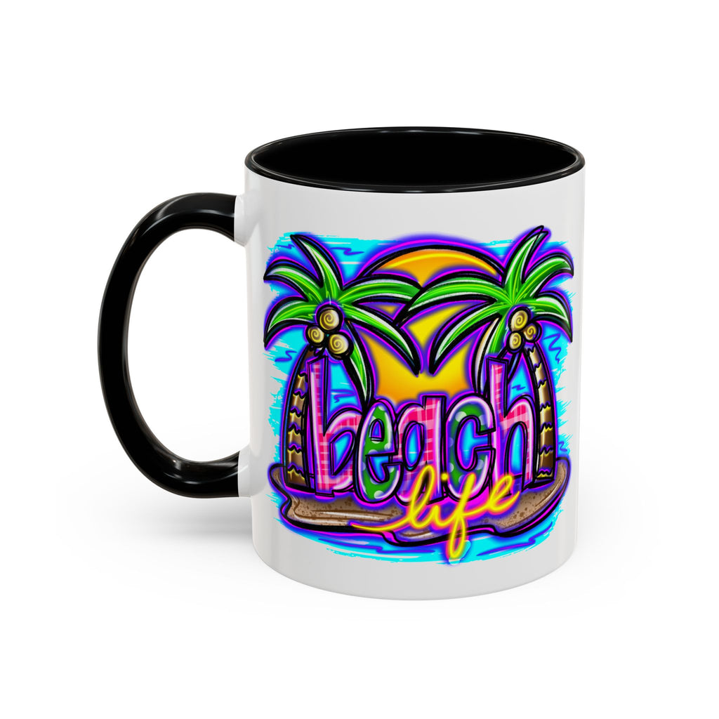 Beach Life Coffee Mug — Tropical Palm Sunset Accent Mug (11/15oz)