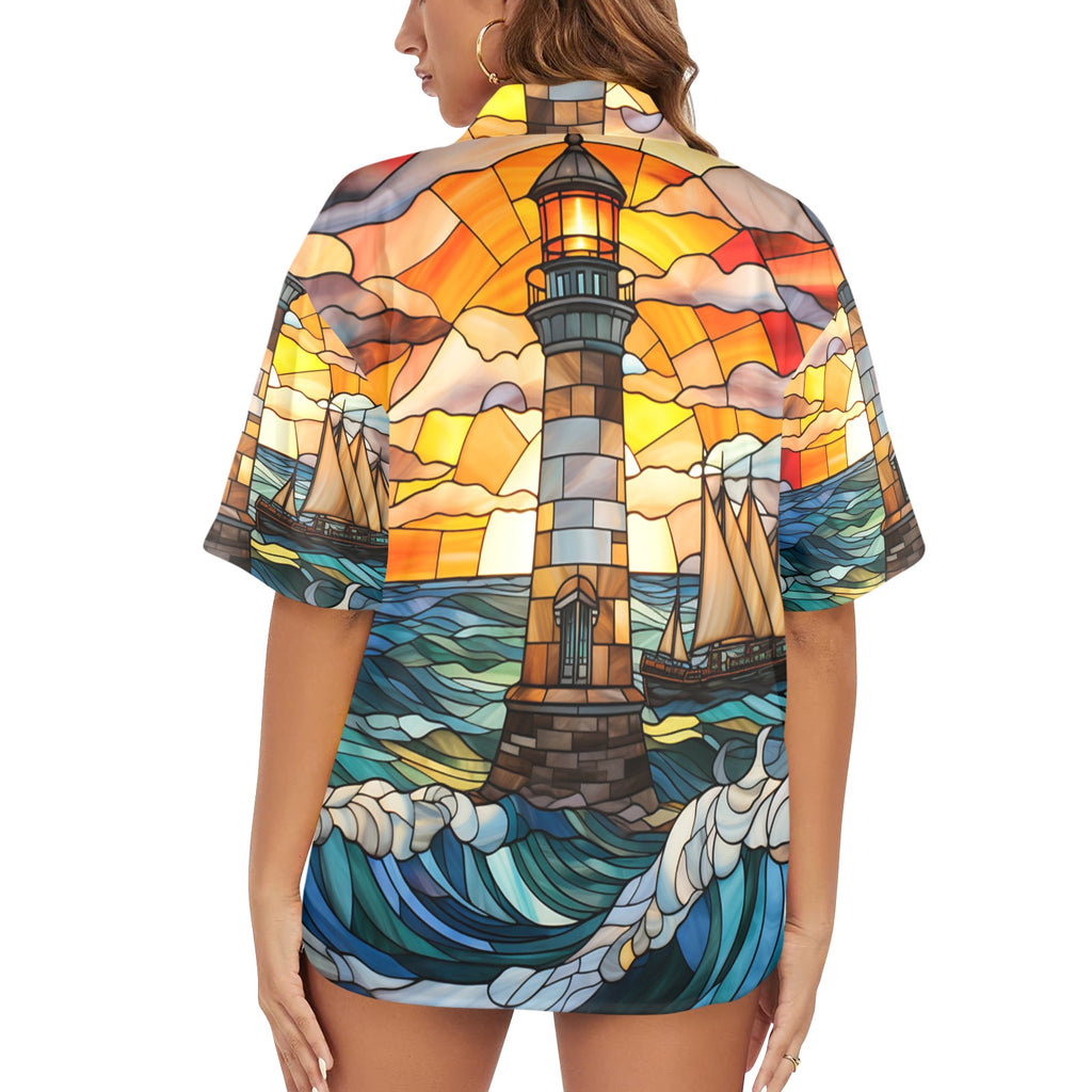 Light House Stained Glass Women's All Over Print Shirt （Made in USA，Ships to USA Only）Free Shipping