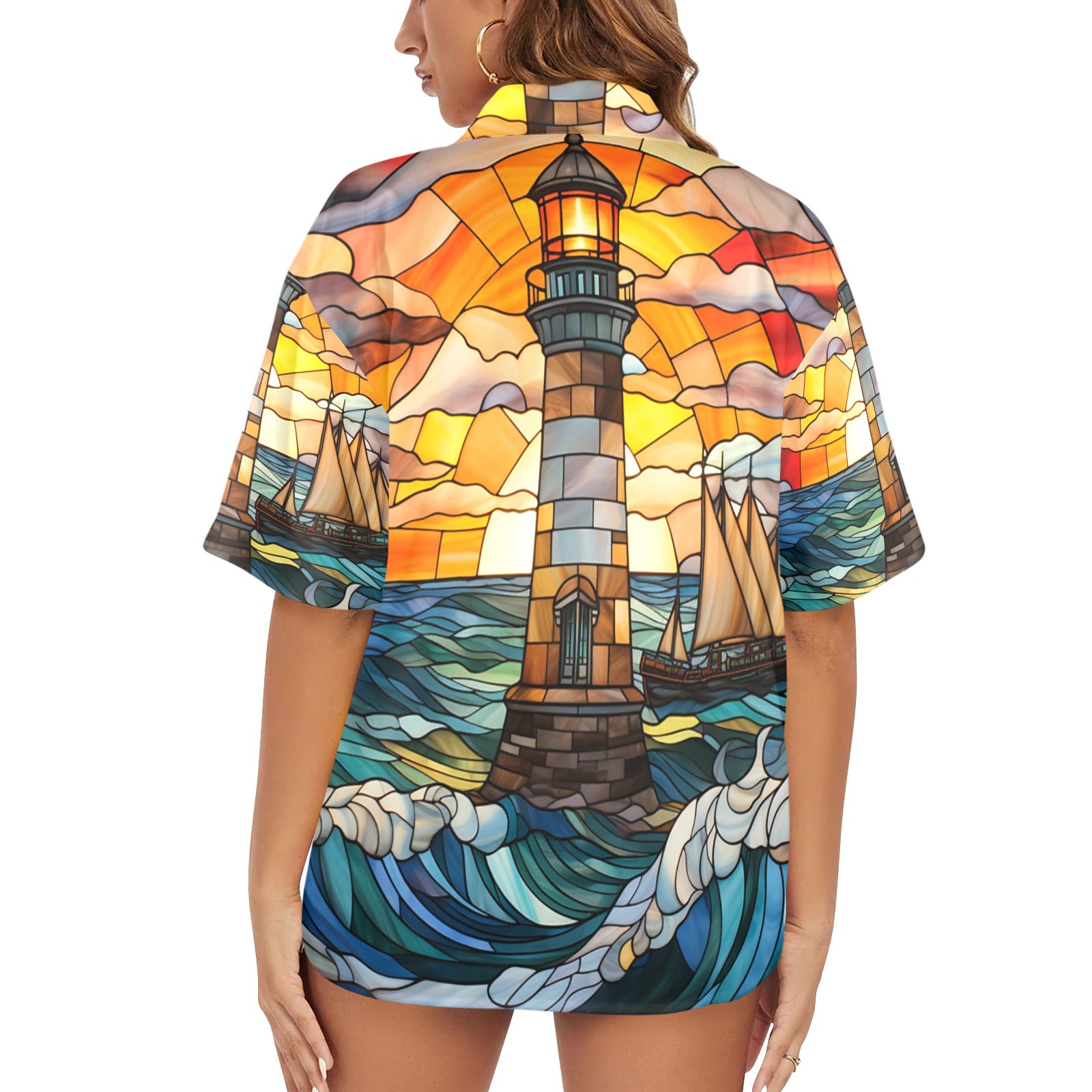 Light House Stained Glass Women's All Over Print Shirt （Made in USA，Ships to USA Only）Free Shipping