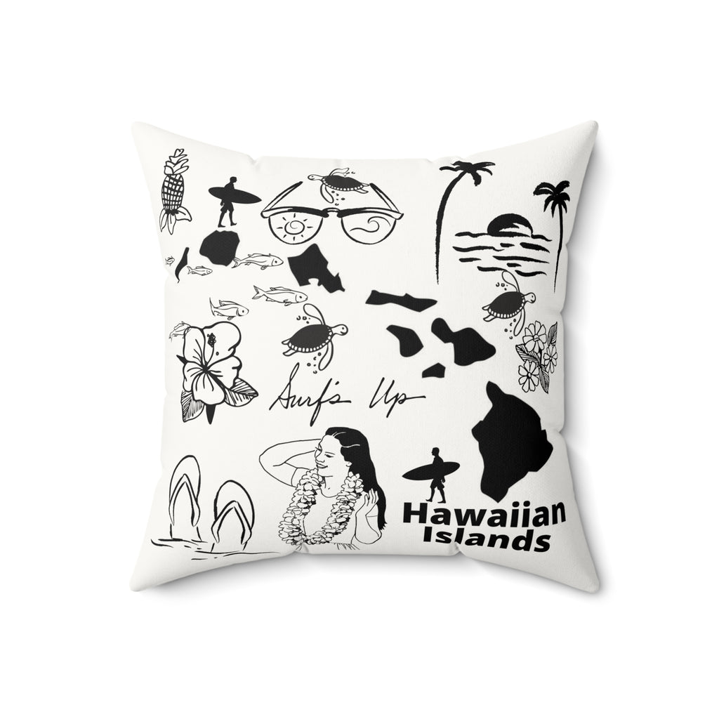 Hawaiian Islands - Black and White Faux Suede Square Pillow
