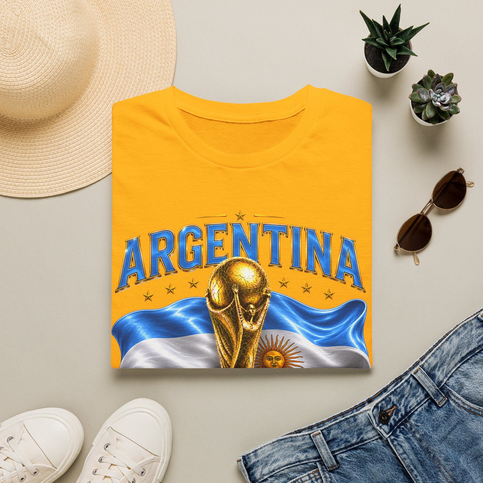 Argentina 2026 World Cup T-Shirt — Golden Trophy & Flag Soccer Fan Tee