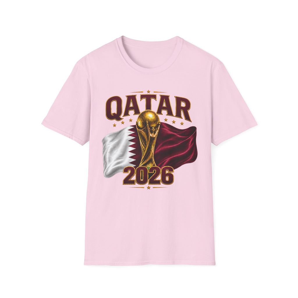 Qatar 2026 World Cup T-Shirt — Golden Trophy & Flag Soccer Tee