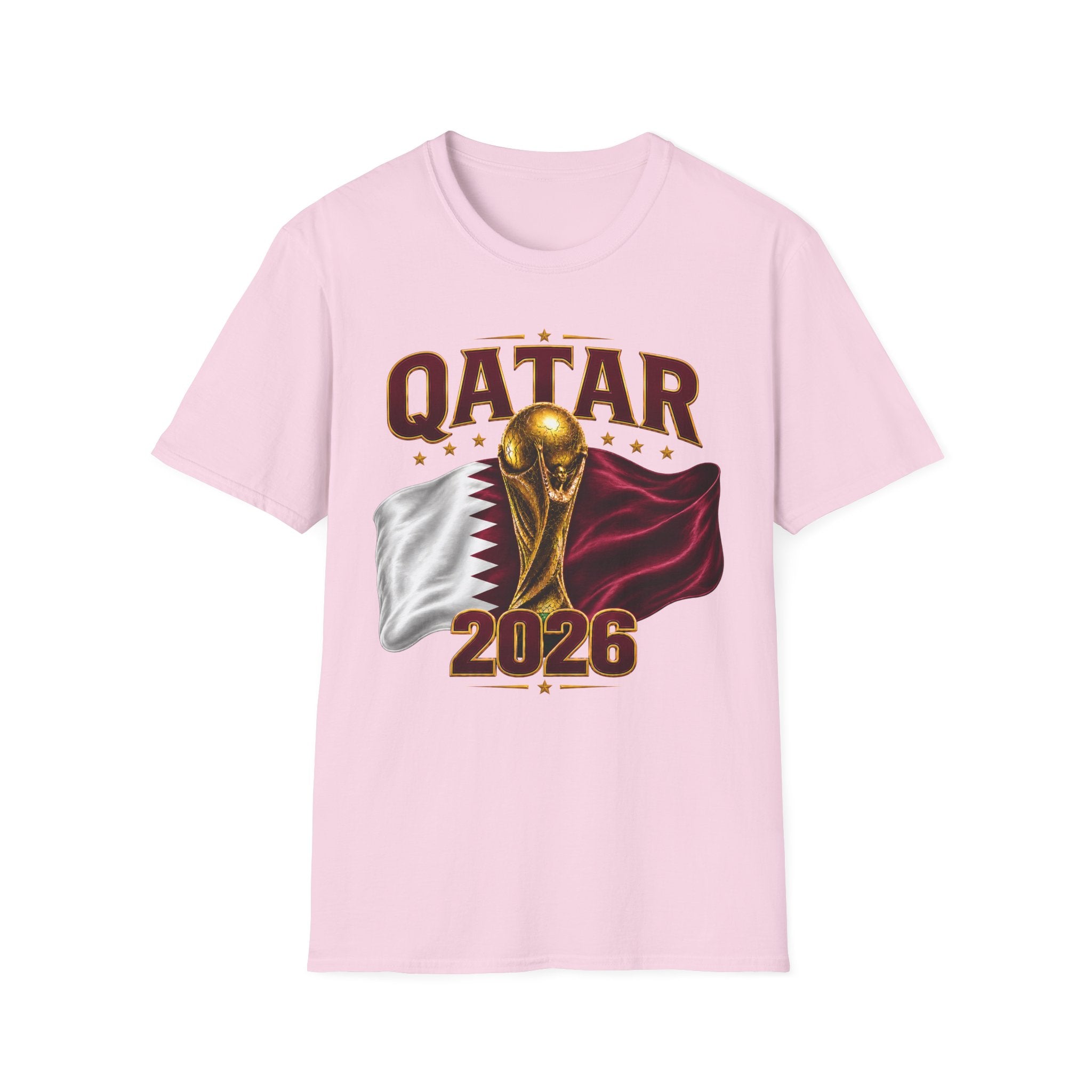 Qatar 2026 World Cup T-Shirt — Golden Trophy & Flag Soccer Tee