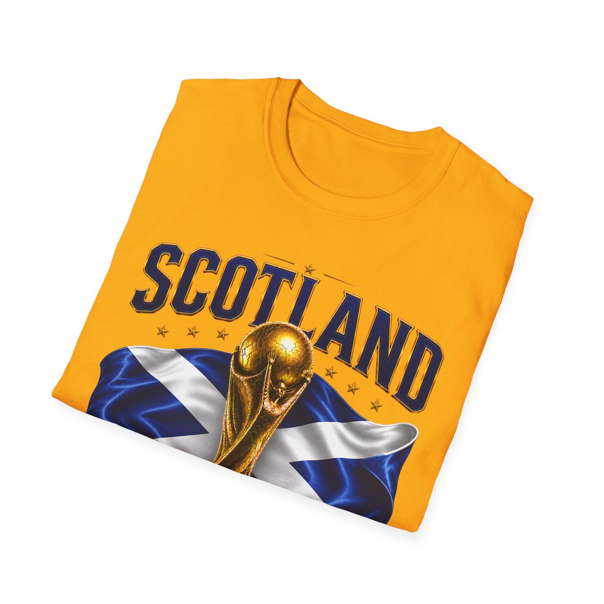 Scotland 2026 World Cup Soccer T-Shirt — Scottish Flag & Trophy Football Tee