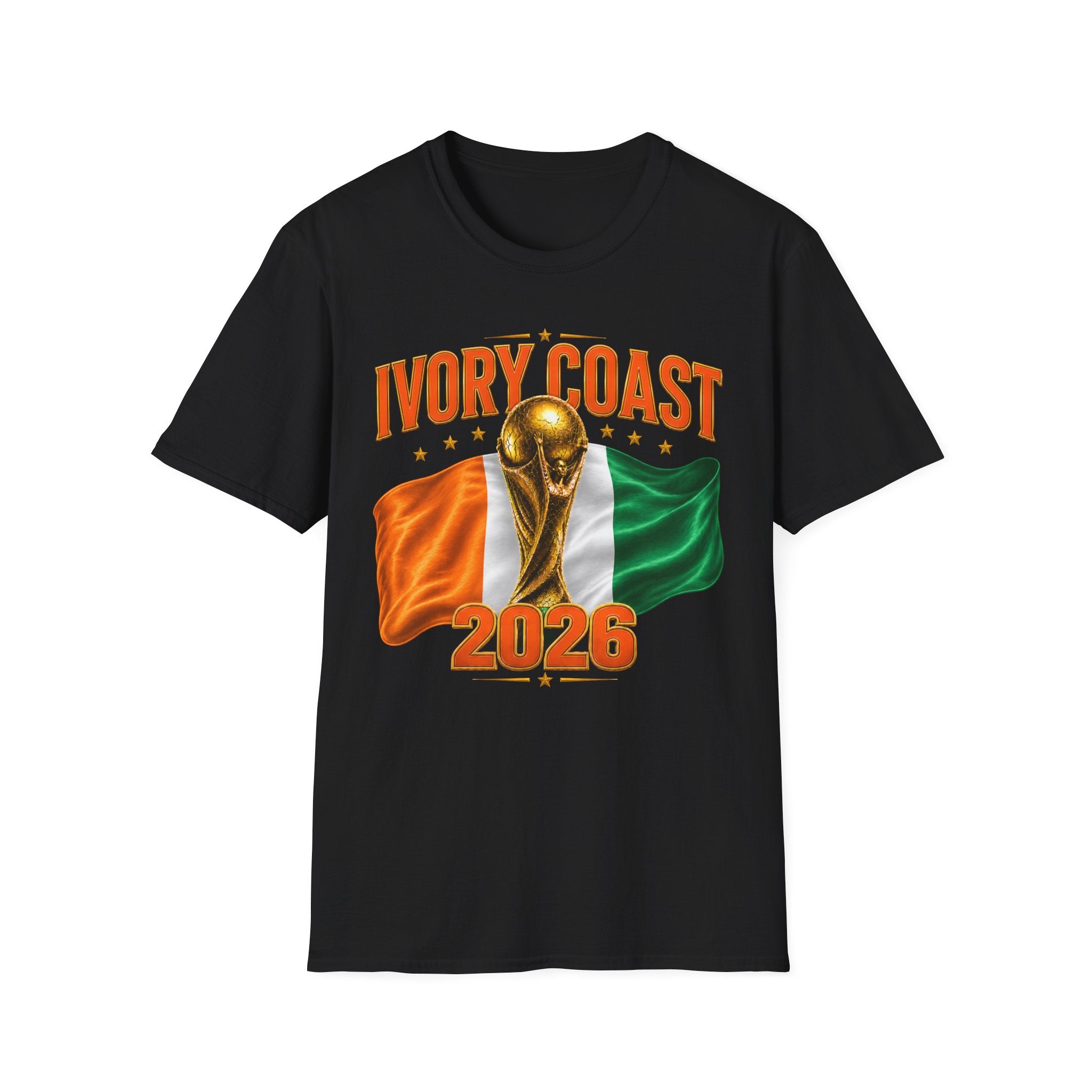 Ivory Coast 2026 World Cup T‑Shirt — FIFA Trophy & Flag Soccer Fan Tee