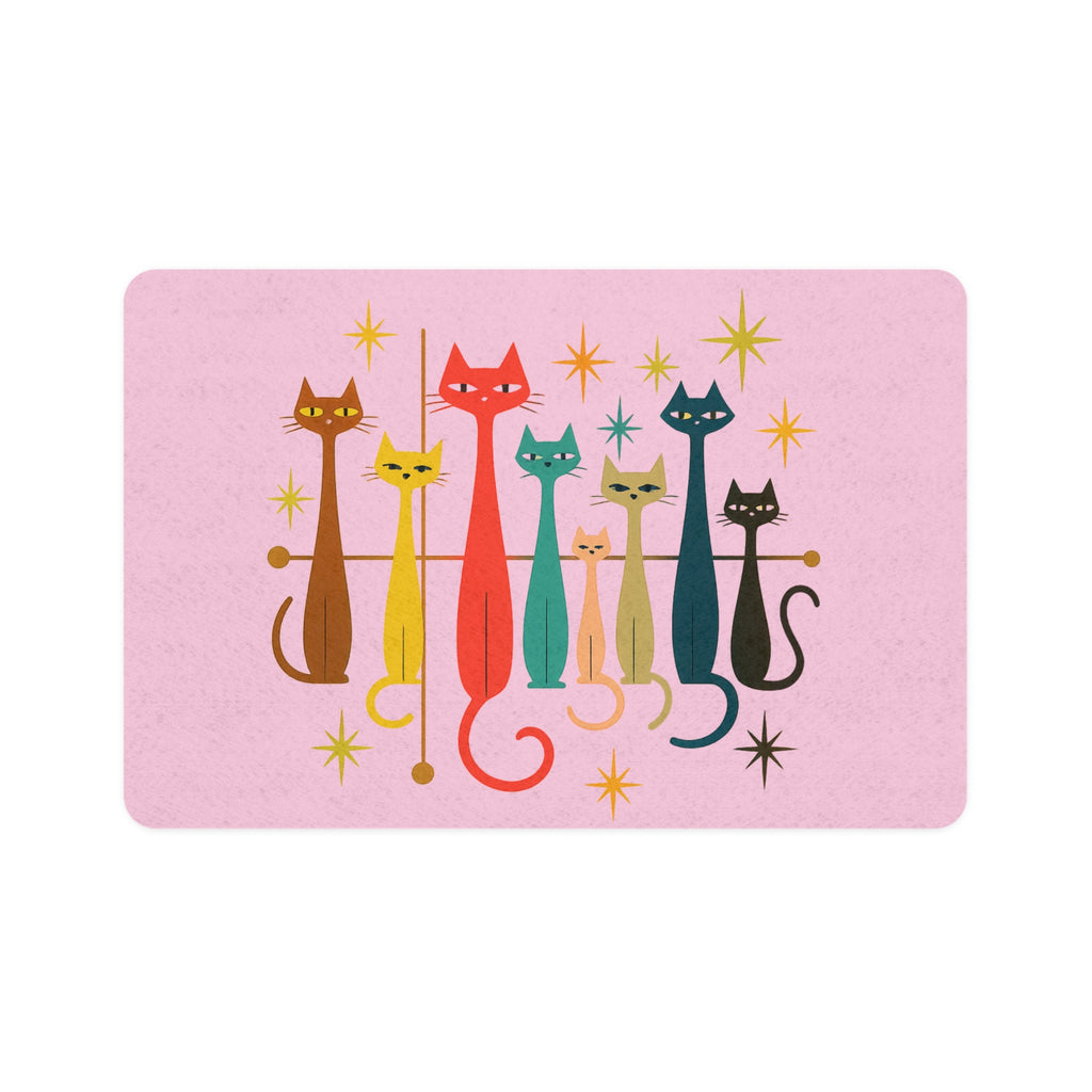 Retro Mid Century Cats Pet Food Mat | 12x18 Cat Feeding Placemat