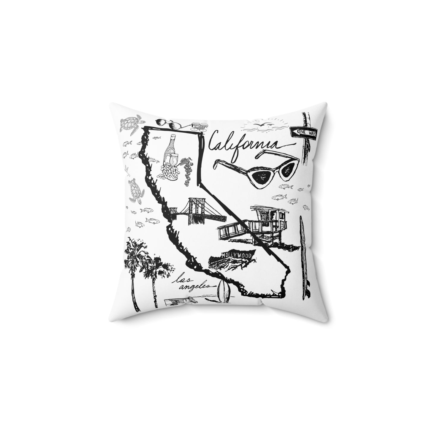 California Black and White Map - Faux Suede Square Pillow