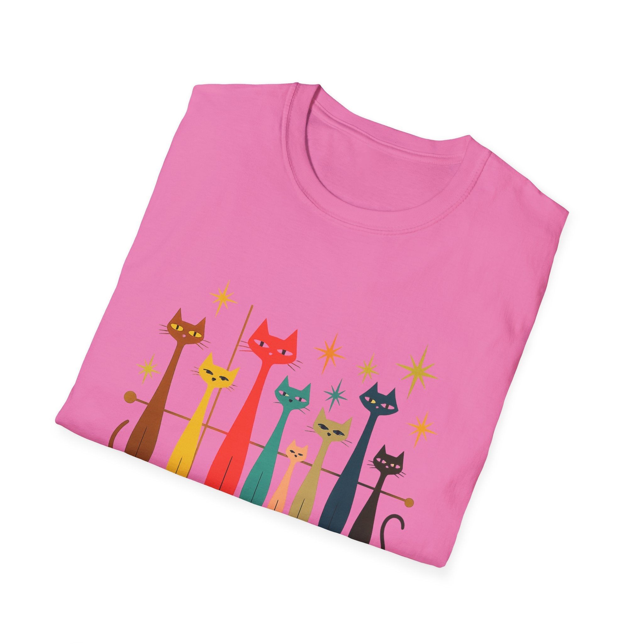Retro Mid-Century Cats T-Shirt | Colorful Stylized Cat Illustration