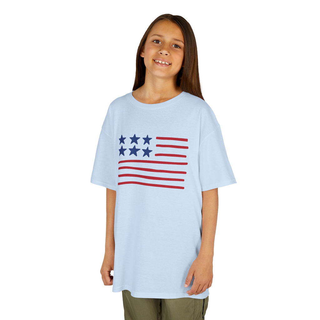Stars and Stripes  Kids American Flag T-Shirt — Red & Blue Stars Stripe Patriotic Tee