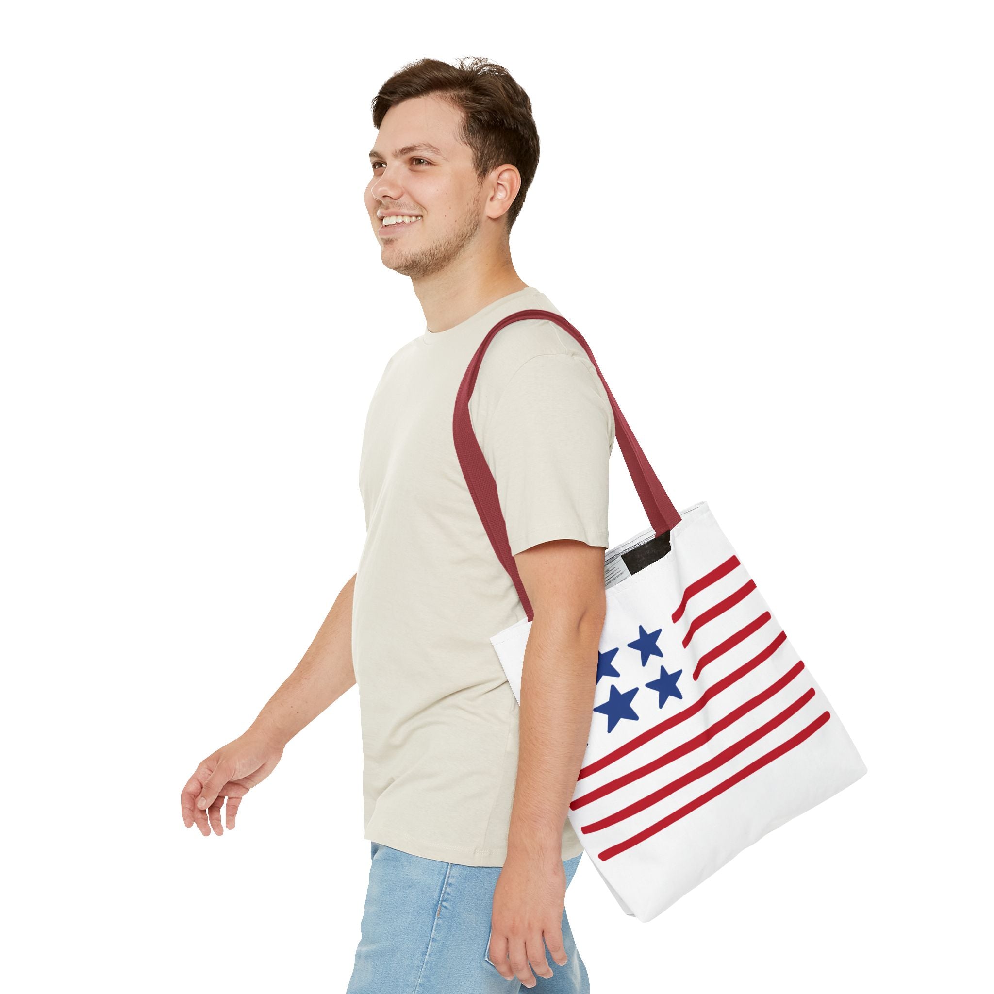 American Flag Stars & Stripes Tote Bag — Patriotic Canvas Beach Grocery Bag