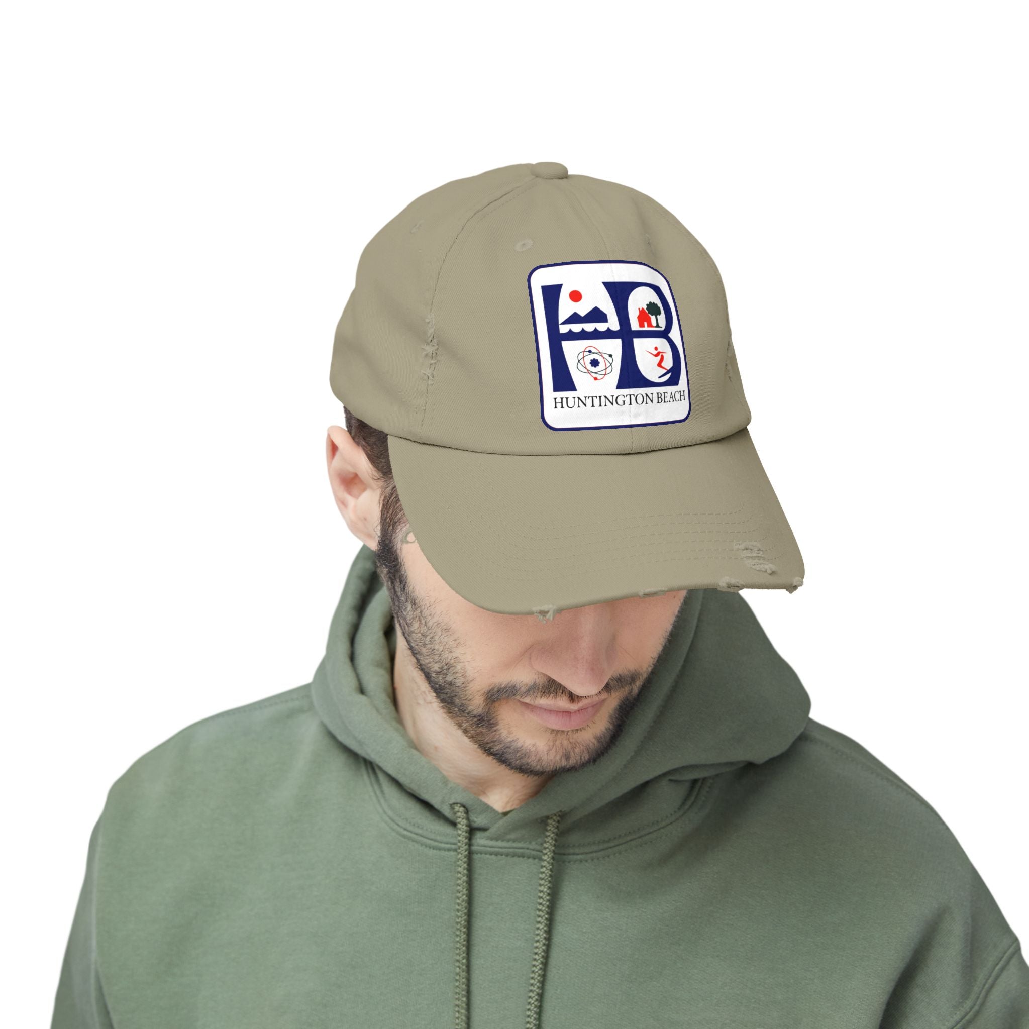 Huntington Beach Distressed Mom and Dad Hat — Vintage Surf & Coastal Patch Cap