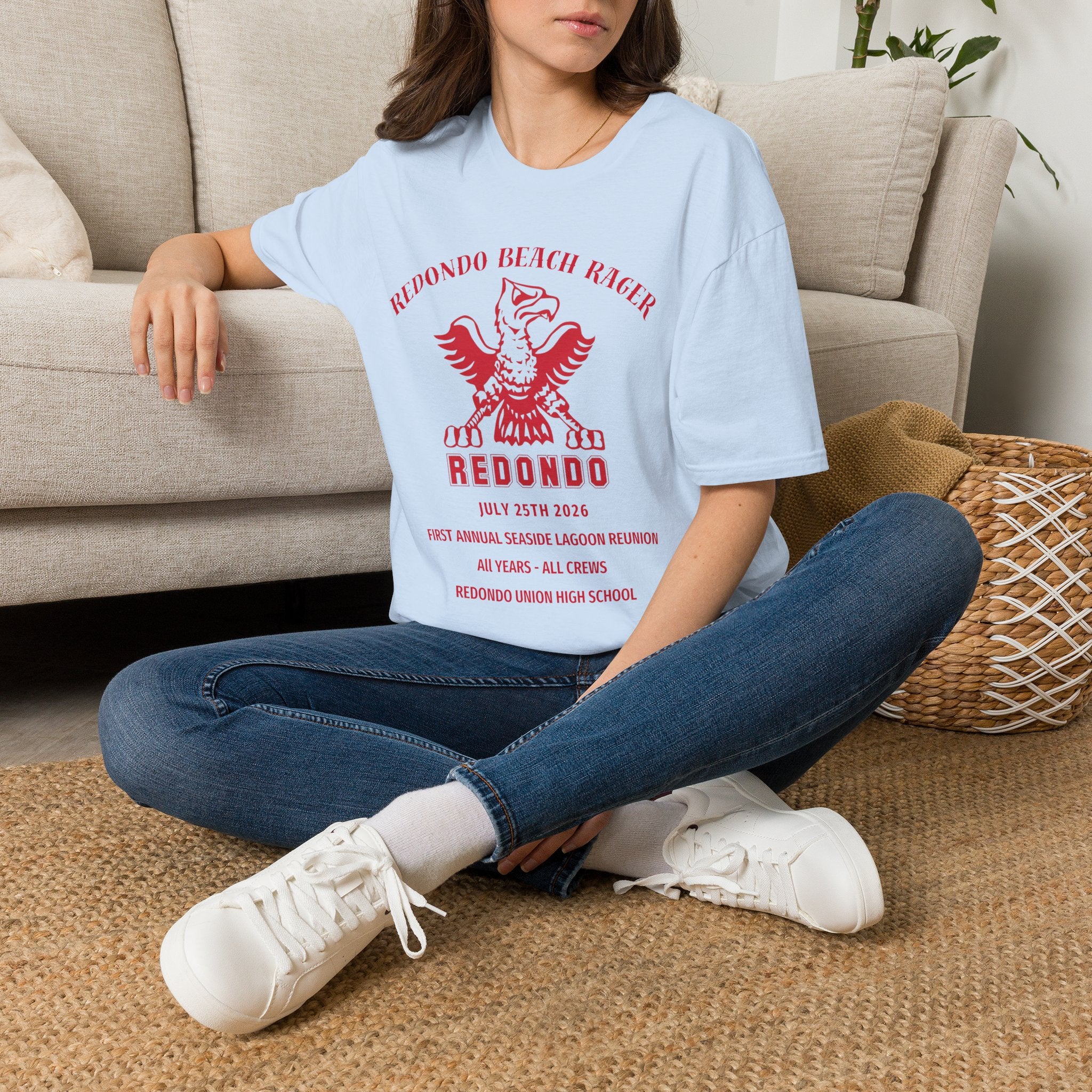 Redondo Beach Rager T-Shirt — Vintage School Spirit Graphic Tee - First Annual All Class Reunion 7-25-26 at Seaside Lagoon Redondo Beach