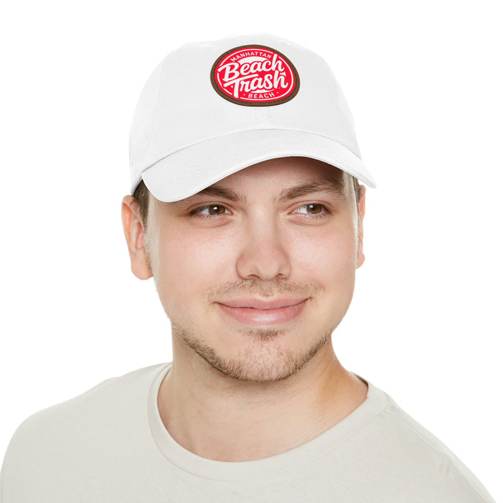 Proud to be Called Beach Trash Manhattan Beach  Leather Patch Dad Hat — Vintage Manhattan Beach Logo