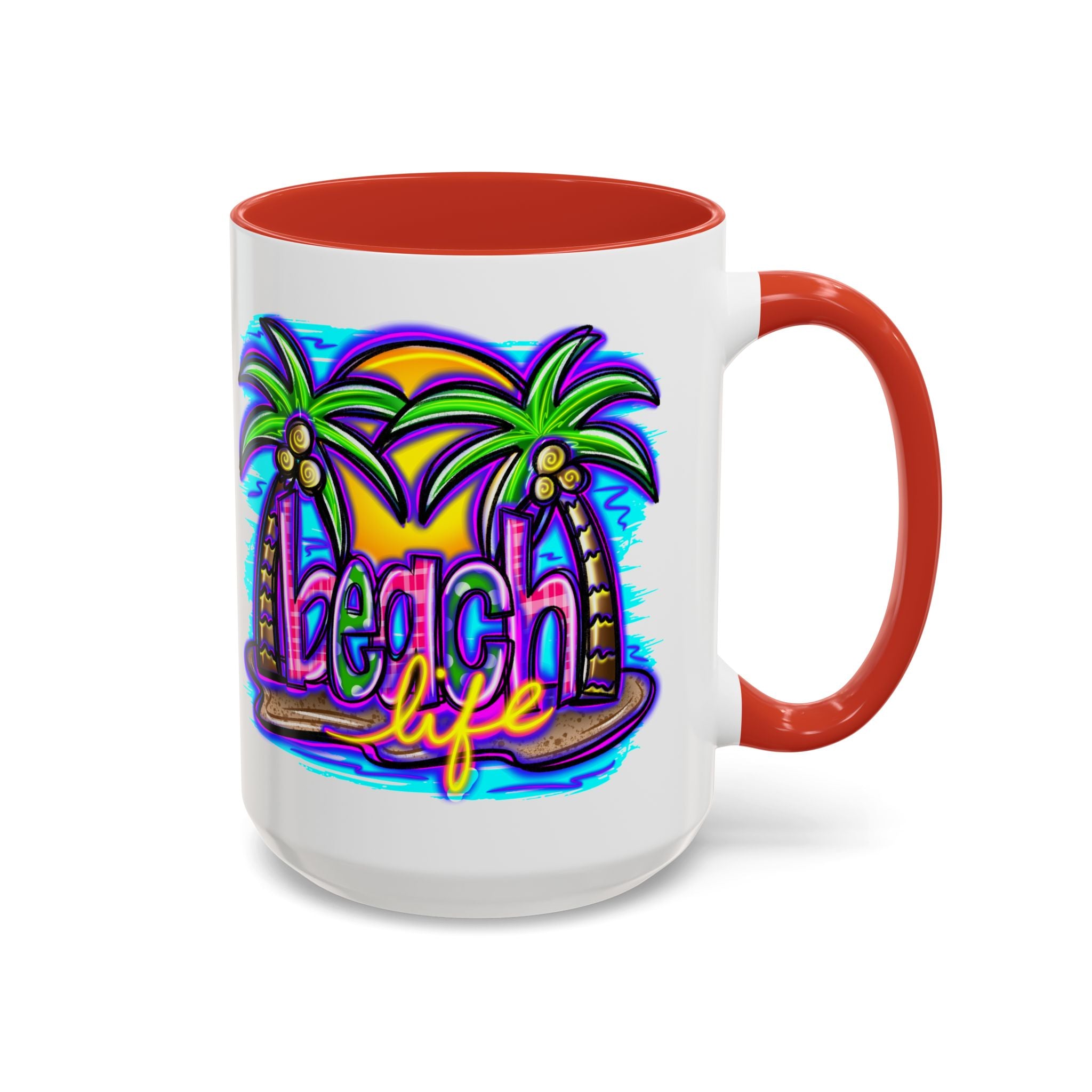 Beach Life Coffee Mug — Tropical Palm Sunset Accent Mug (11/15oz)