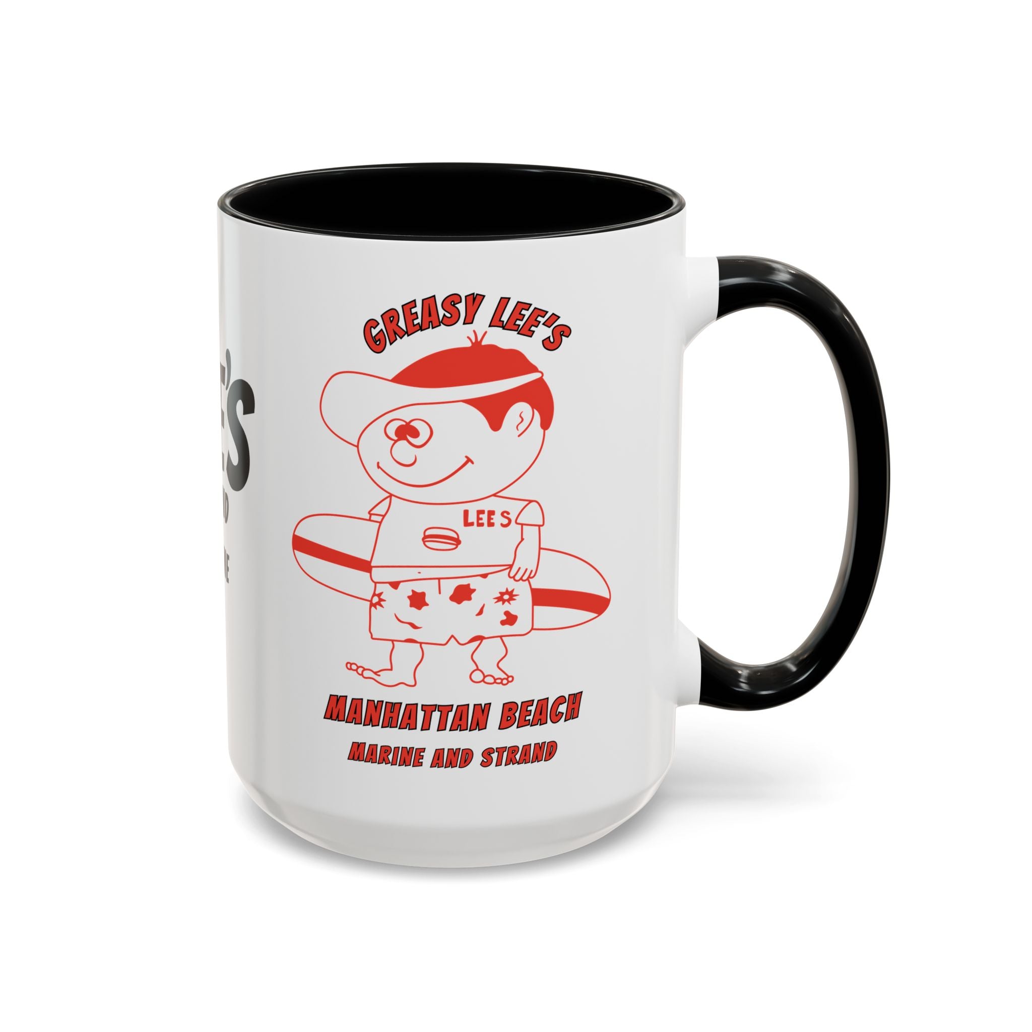 Greasy Lee's Surfer Logo Mug | Marine and Strand Manhattan Beach Old School  Accent Coffee Mug 11oz 15oz