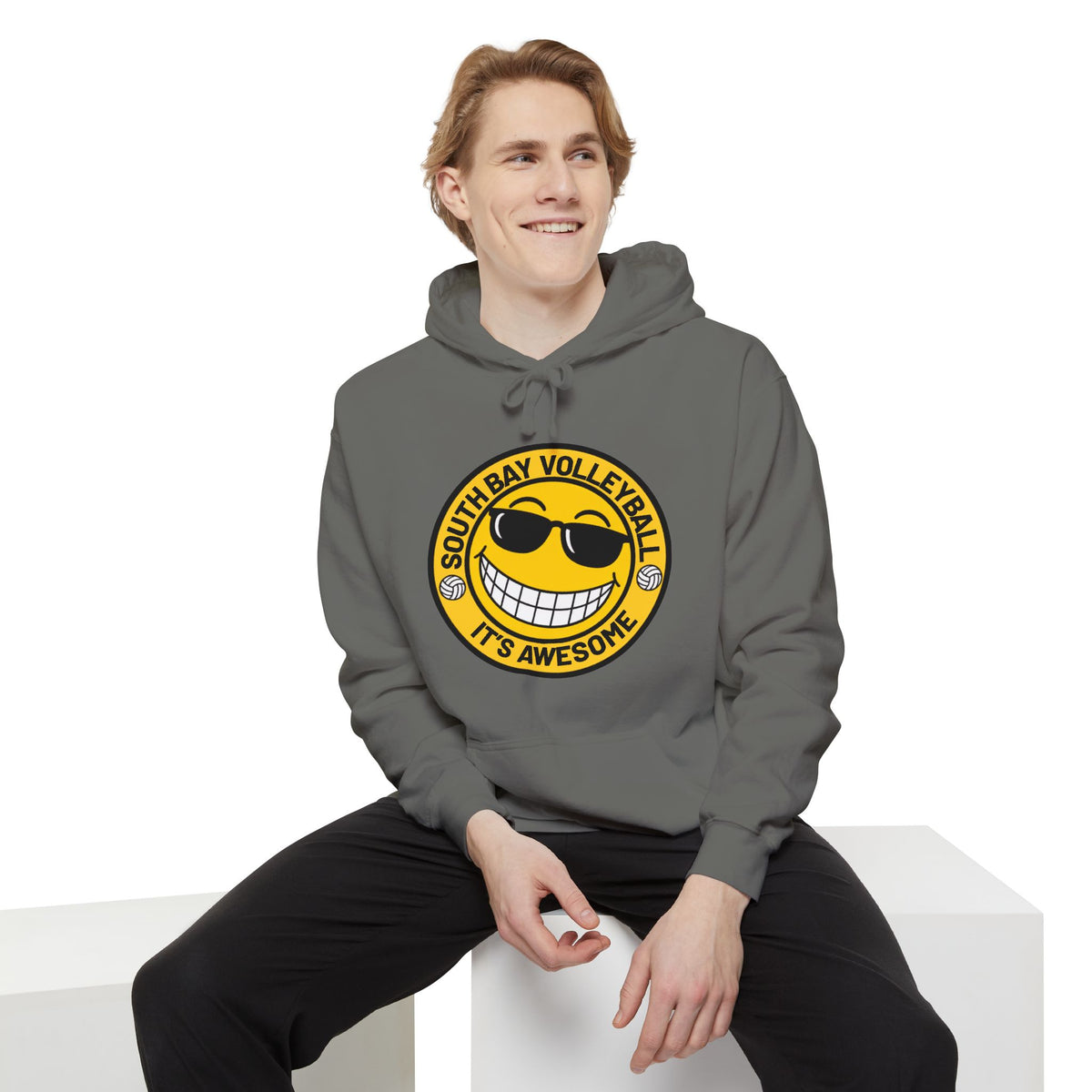 Volleyball Smiley Hoodie — "South Bay Volleyball It's Awesome" Crewneck