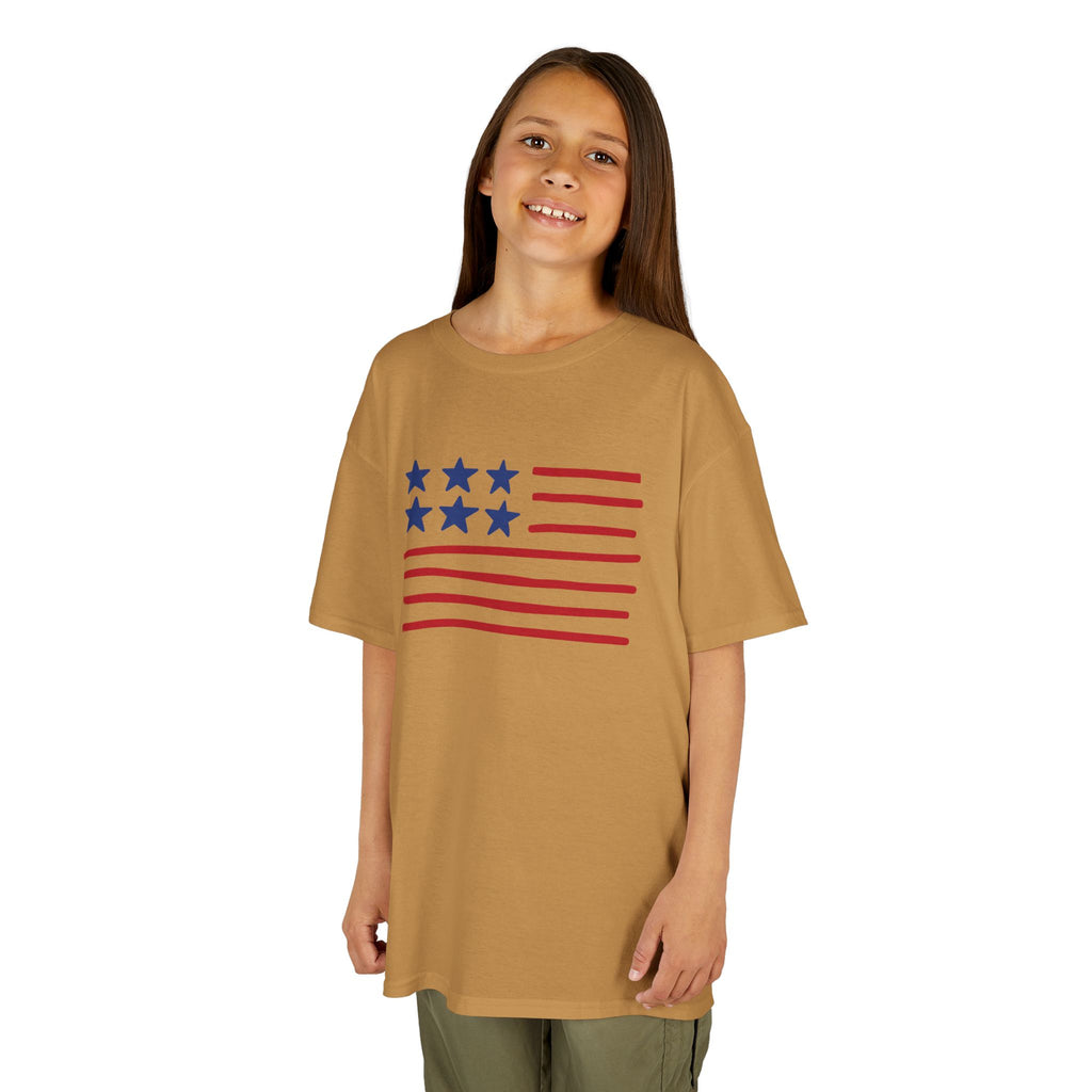 Stars and Stripes  Kids American Flag T-Shirt — Red & Blue Stars Stripe Patriotic Tee