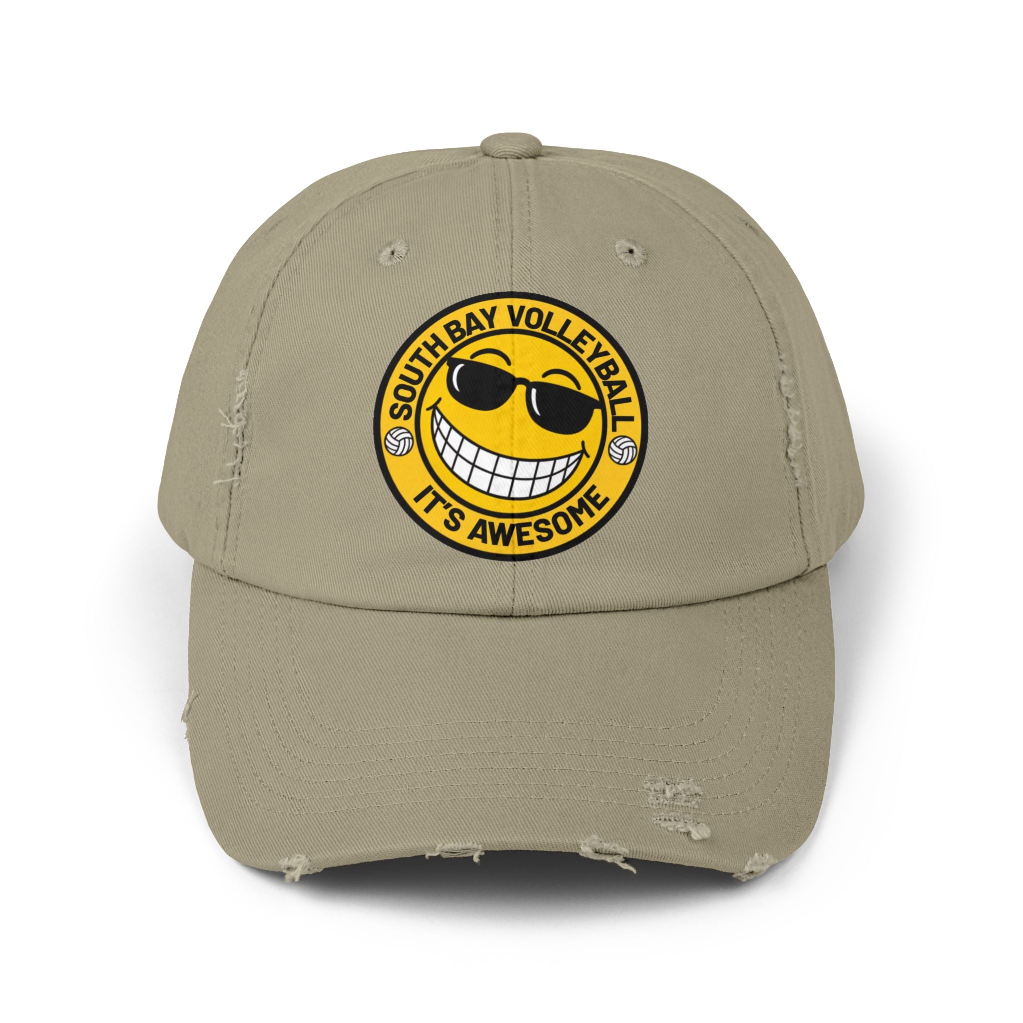 Distressed Volleyball Cap - "South Bay Volleyball It's Awesome" Smiley Logo